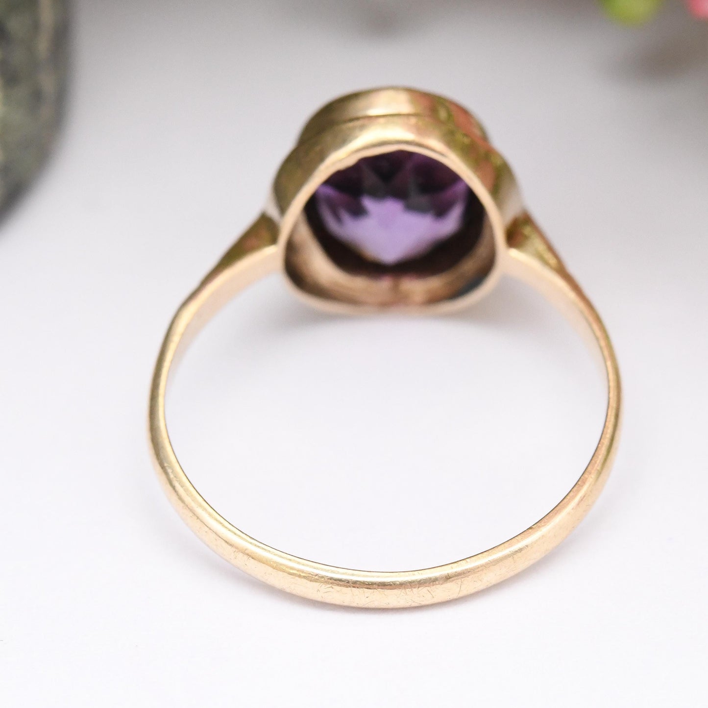 Vintage 9ct Gold Amethyst Ring 1968 - Mid-Century Large Purple Faceted Stone Solitaire | Pretty Gift for Her | UK Size M 1/2 | US Size 6 1/4