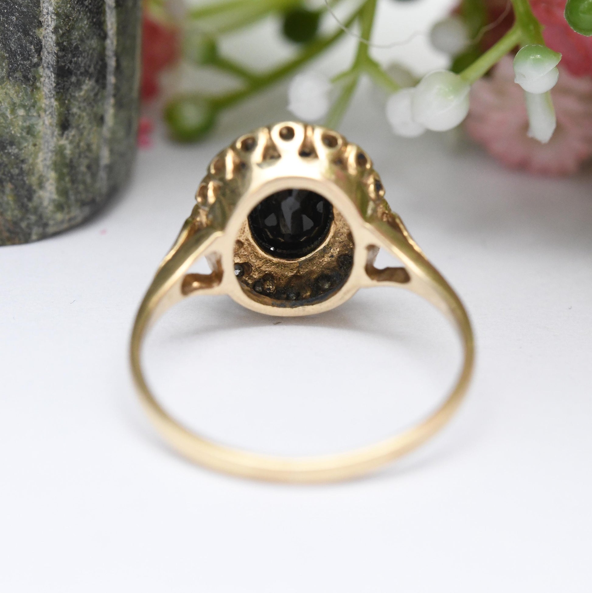 Vintage 9ct Gold Sapphire and Diamond Halo Ring 1994 - Vintage Cocktail Statement Ring | Gift for Her | UK Size - O | US Size - 7 1/4