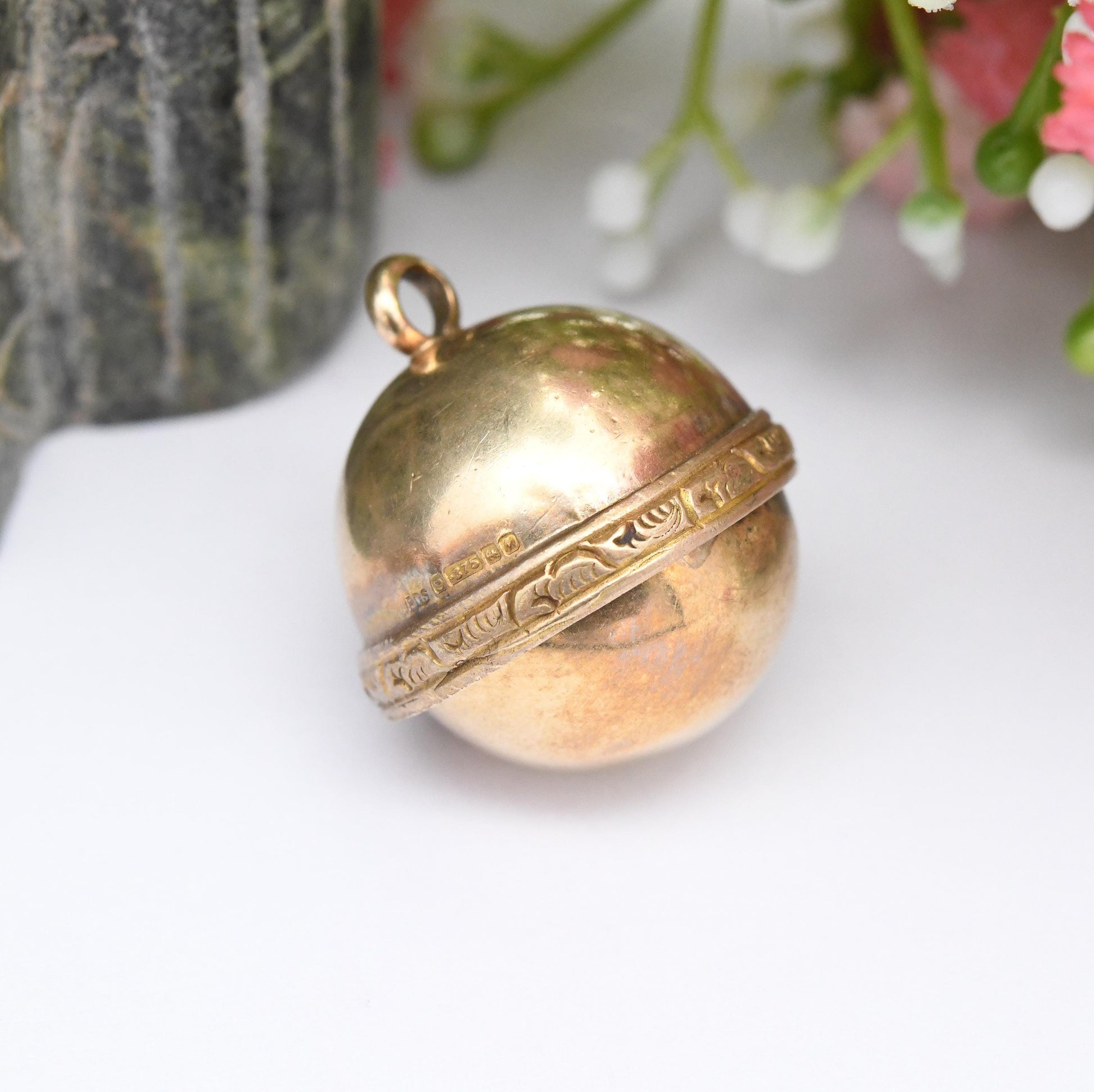 Antique 9ct Gold Swivel Compass Fob Pendant Sphere - Unusual Spinning Ball Secret Hidden Compass Collectable Vintage Jewellery