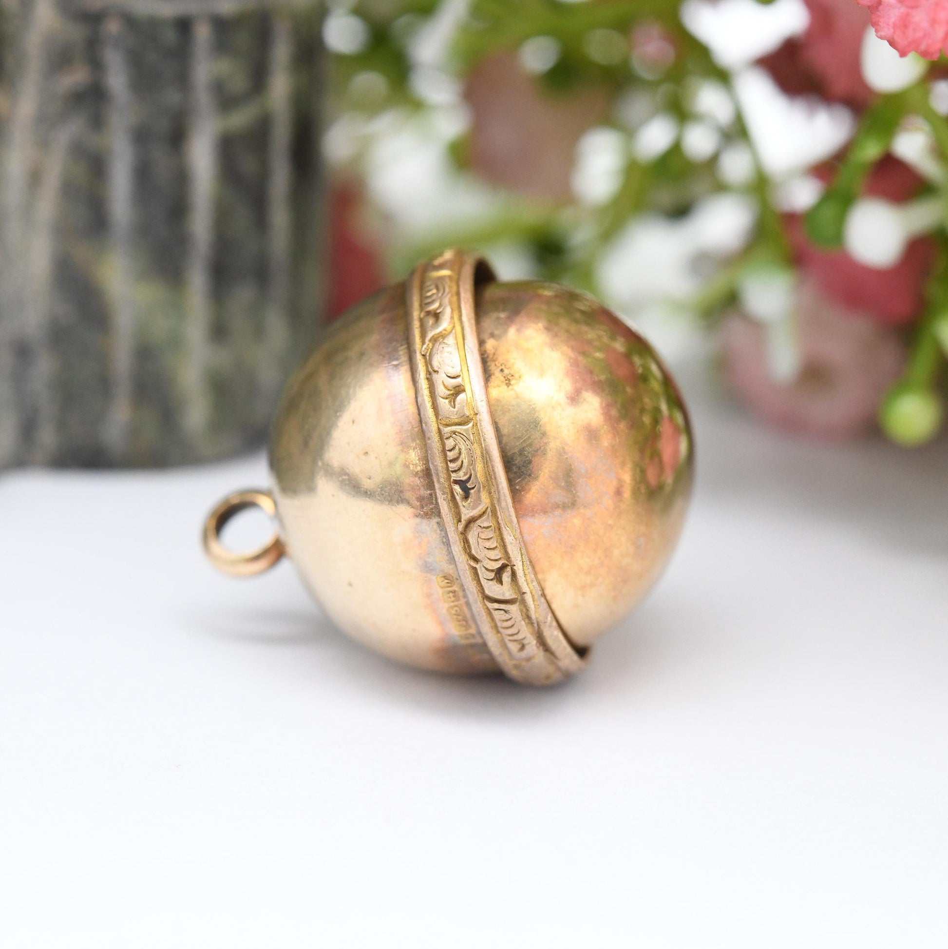 Antique 9ct Gold Swivel Compass Fob Pendant Sphere - Unusual Spinning Ball Secret Hidden Compass Collectable Vintage Jewellery