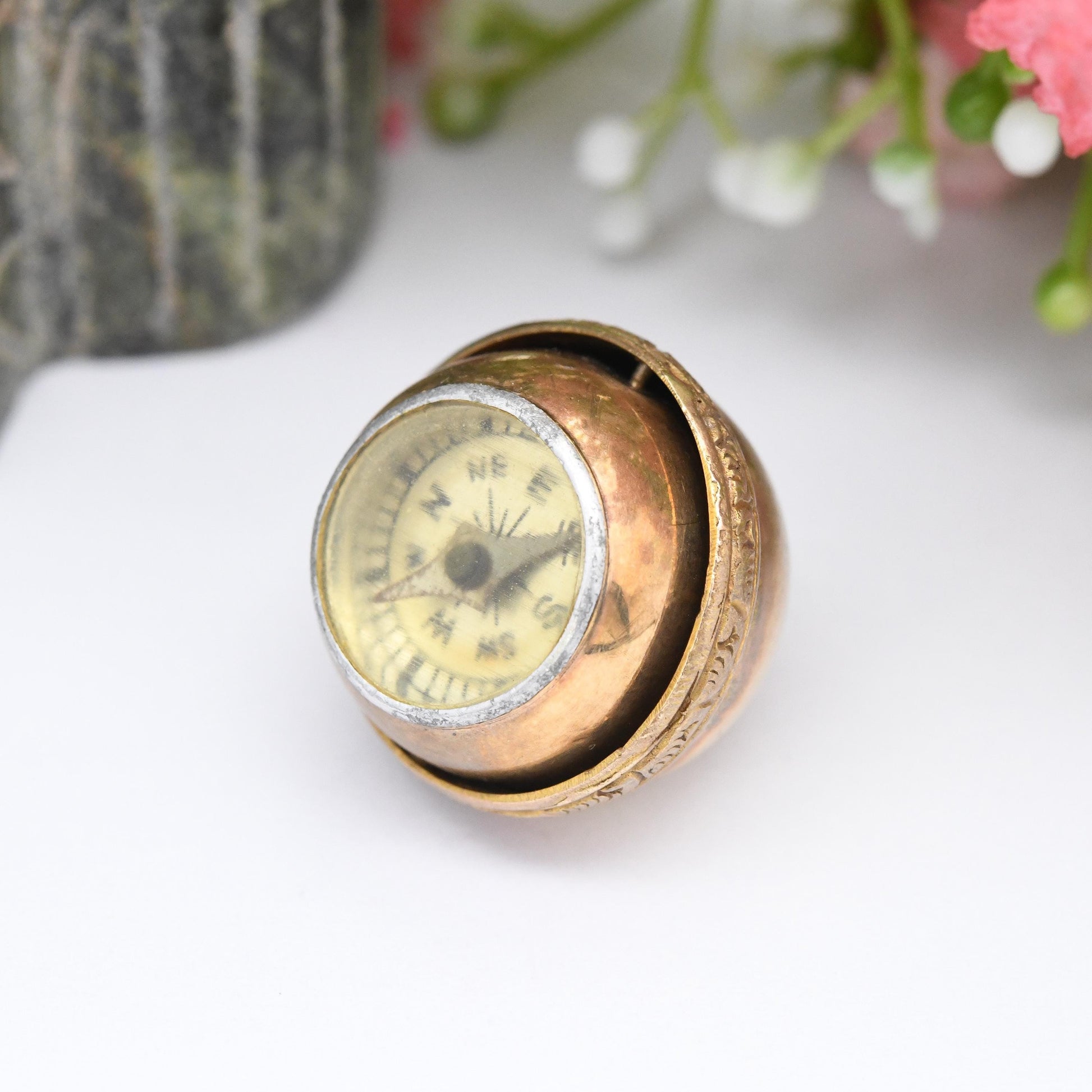 Antique 9ct Gold Swivel Compass Fob Pendant Sphere - Unusual Spinning Ball Secret Hidden Compass Collectable Vintage Jewellery