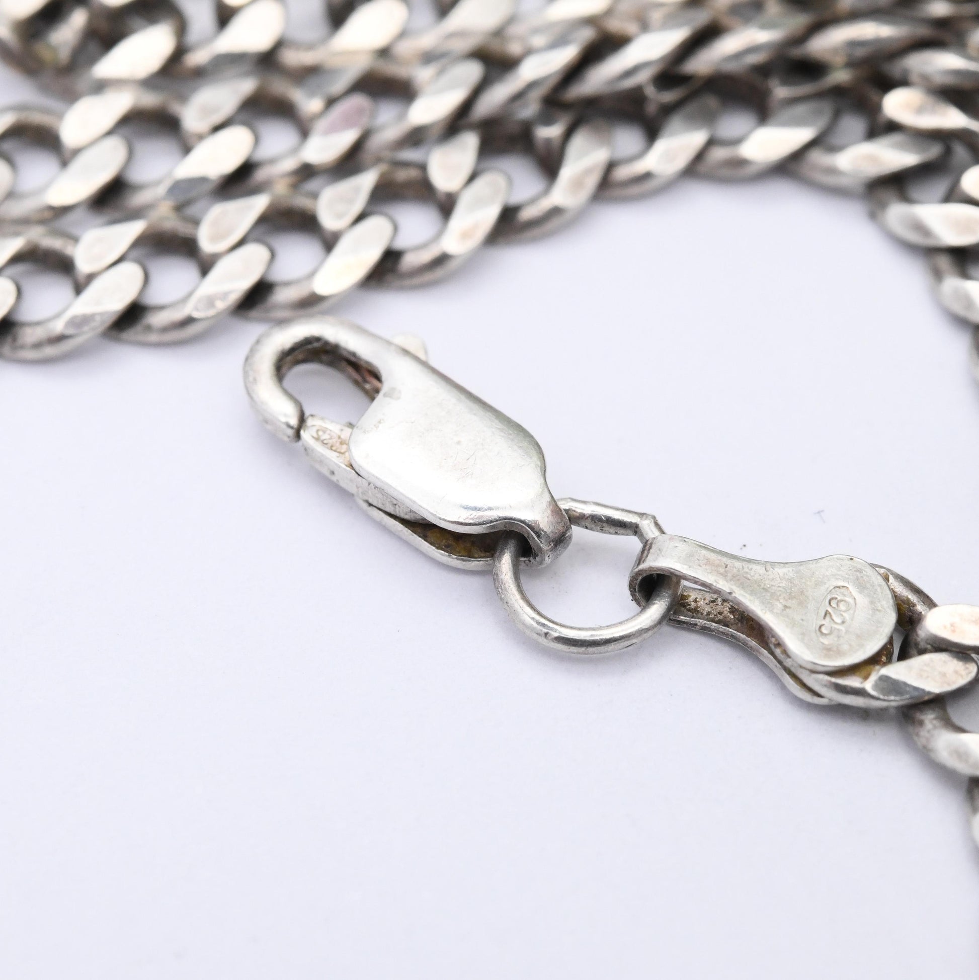 Vintage Mexican Sterling Silver Curb Link Chain Necklace MD28V - Y2K Flat Curb Cuban Link | Heavy Silver Necklace Gift for Son Brother | 22"