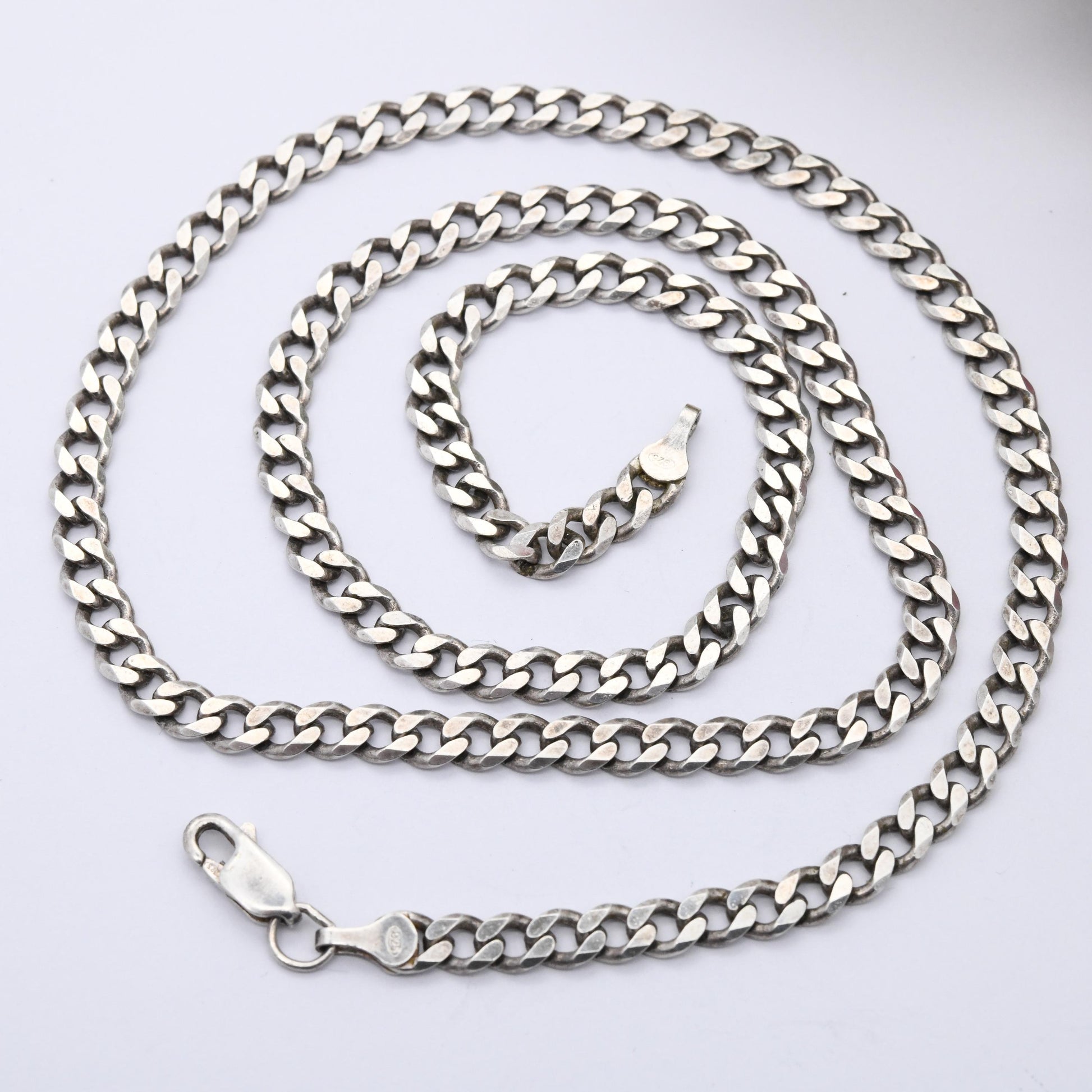 Vintage Mexican Sterling Silver Curb Link Chain Necklace MD28V - Y2K Flat Curb Cuban Link | Heavy Silver Necklace Gift for Son Brother | 22"