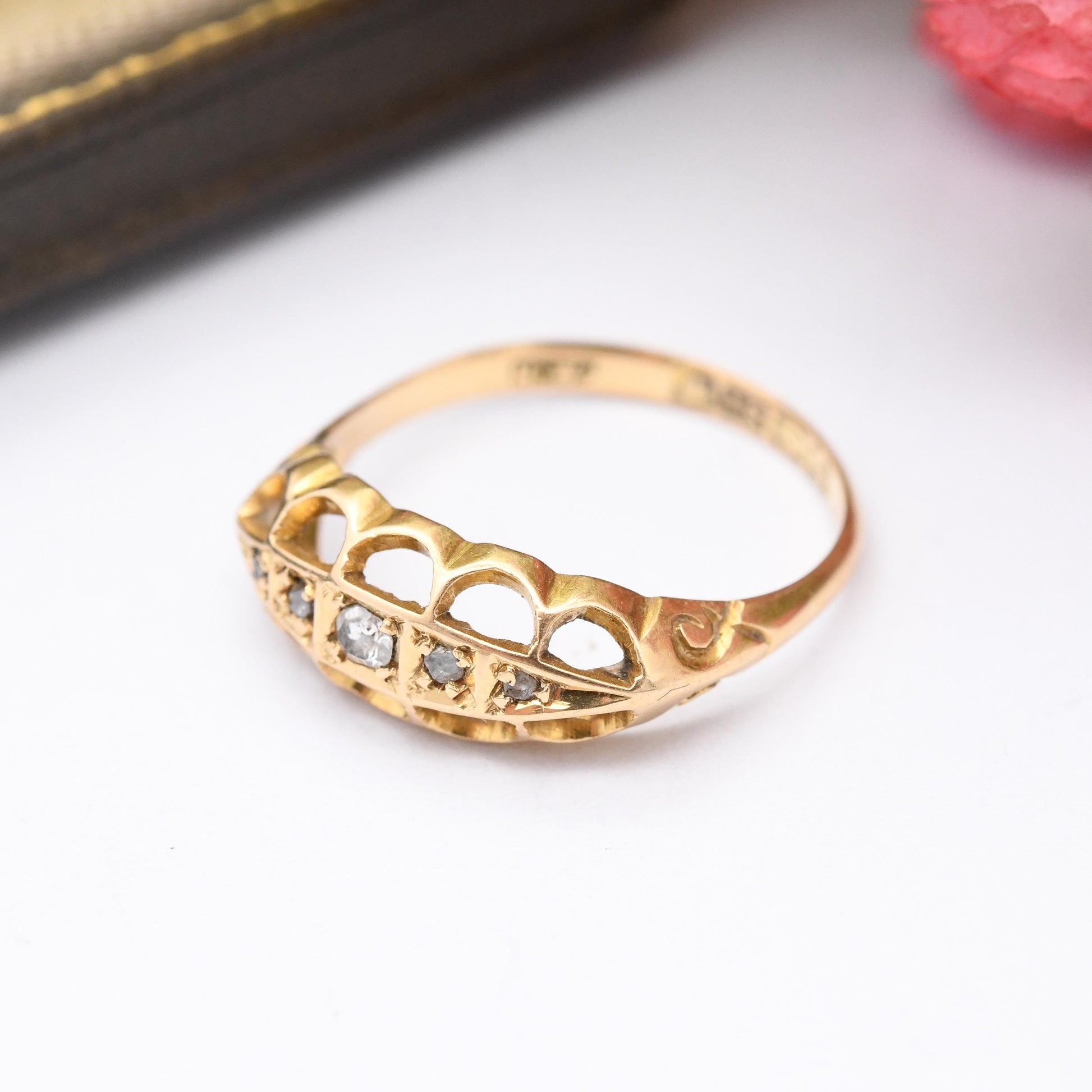 Antique 18ct Gold Old Cut Diamond Boat Ring 1917 - 20th Century Pretty Five Stone Ring Gift for Her | UK Size - N | US Size - 6 3/4
