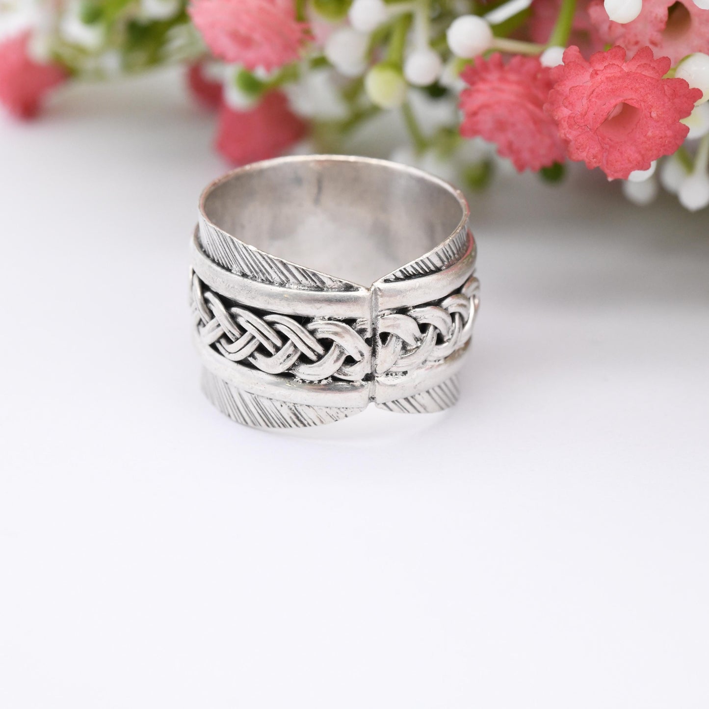 Vintage Sterling Silver Twisted Knot Band Ring - Large Chunky Unisex Silver Index Middle Finger Ring | Wide Band | UK Size - S | US Size - 9