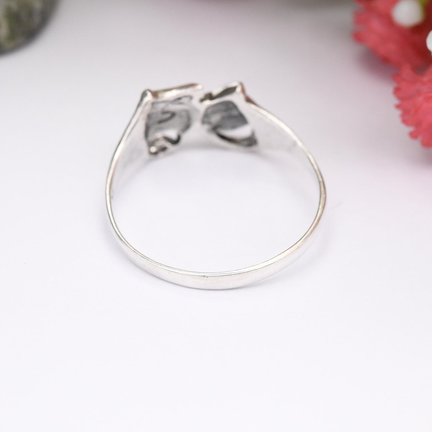 Vintage Sterling Silver Theatre Masks Ring - Sock and Buskin | Thalia and Melpomene Faces Linked | UK Size - T | US Size - 9 1/2