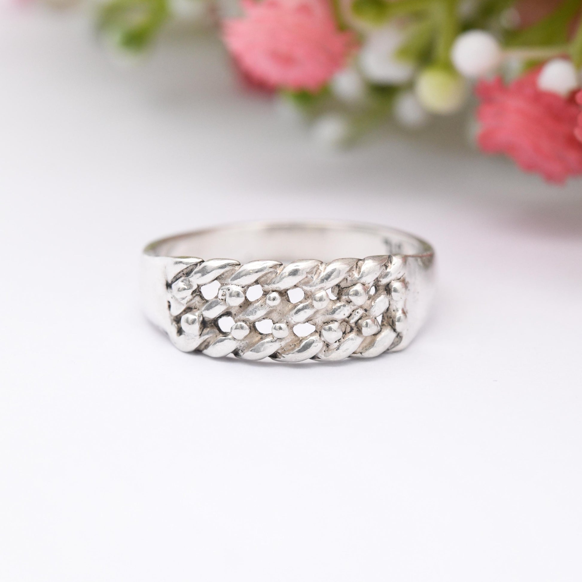 Vintage Sterling Silver Keeper Ring - 2 Rows | Unisex Everyday Silver Stacker Band | UK Size - S 1/2 | US Size - 9 1/4