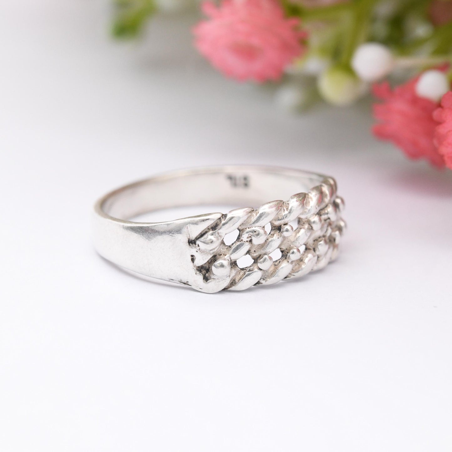 Vintage Sterling Silver Keeper Ring - 2 Rows | Unisex Everyday Silver Stacker Band | UK Size - S 1/2 | US Size - 9 1/4