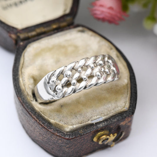 Vintage Sterling Silver Keeper Ring - 2 Rows | Unisex Everyday Silver Stacker Band | UK Size - S 1/2 | US Size - 9 1/4