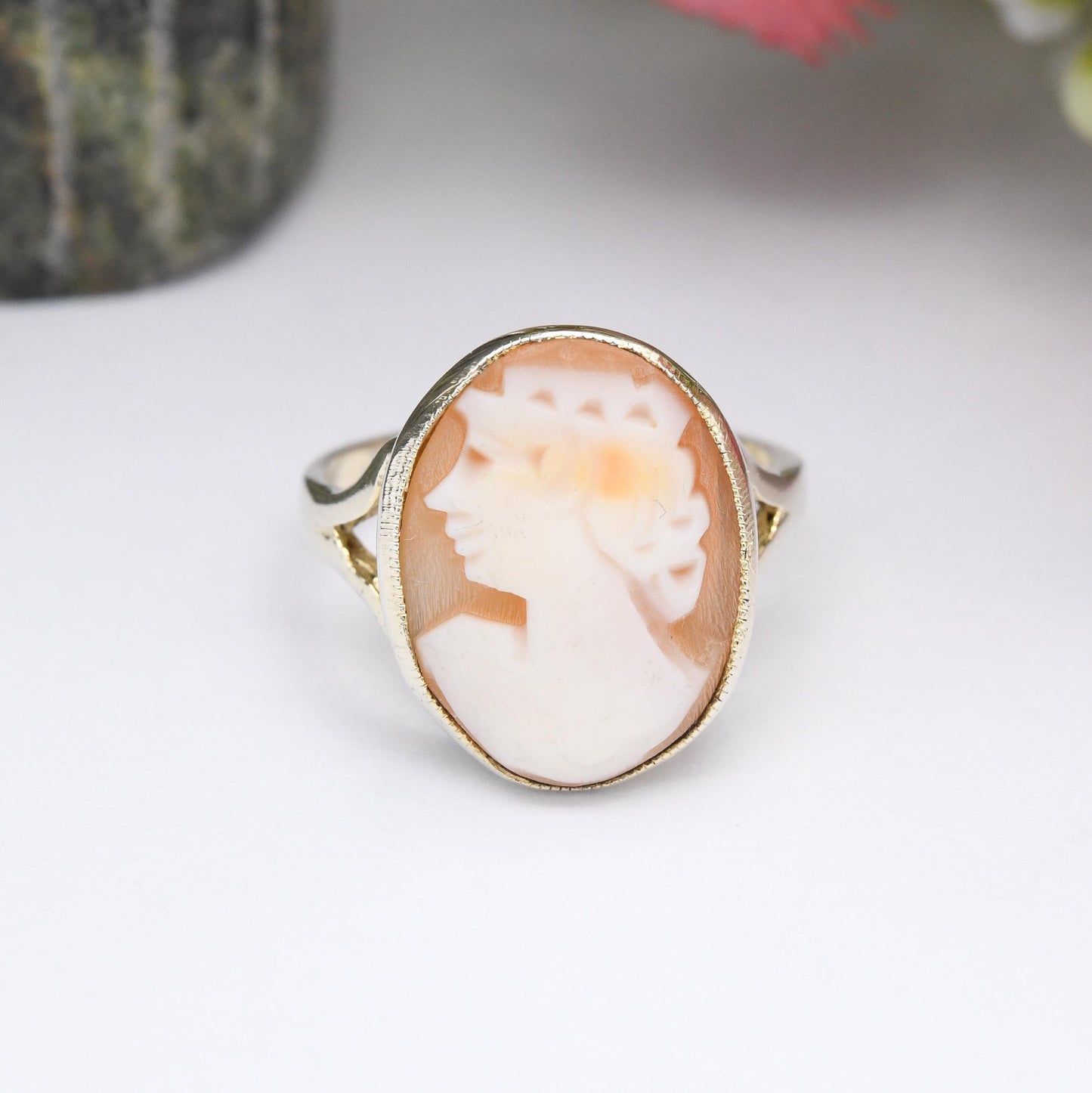 Vintage Sterling Silver Cameo Ring Gold Plated - Classical Woman's Profile | Small Size | UK Size - J 1/2 | US Size - 5