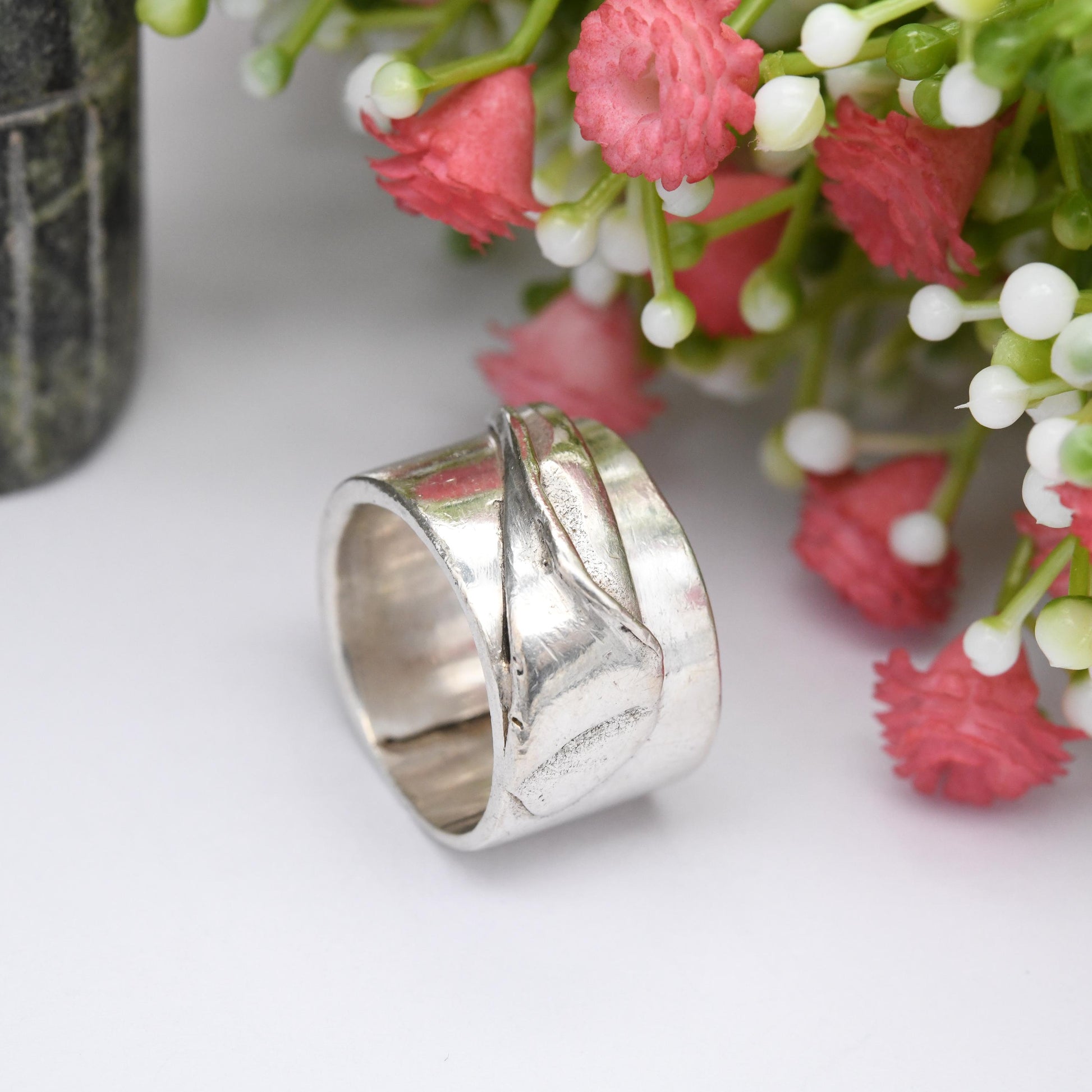 Vintage Studio Sterling Silver Sculptural Ring - Chunky Mid-Century Modernist Silver Jewellery Wide Band | UK Size - M 1/2 | US Size - 6 1/2