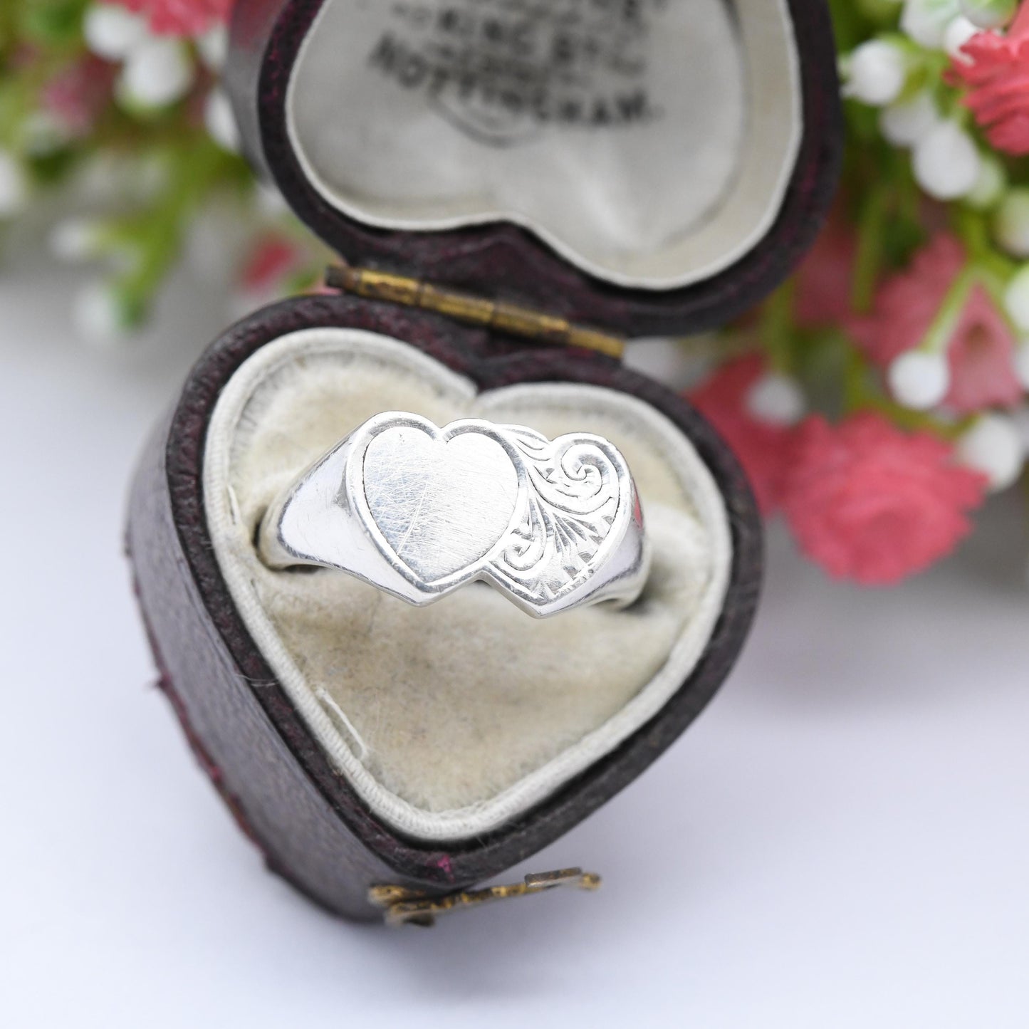 Vintage Sterling Silver Heart Signet Ring - Engraved Entwined Love Hearts | Henry Griffith | Gift for Her | UK Size - J 1/2 | US Size - 5