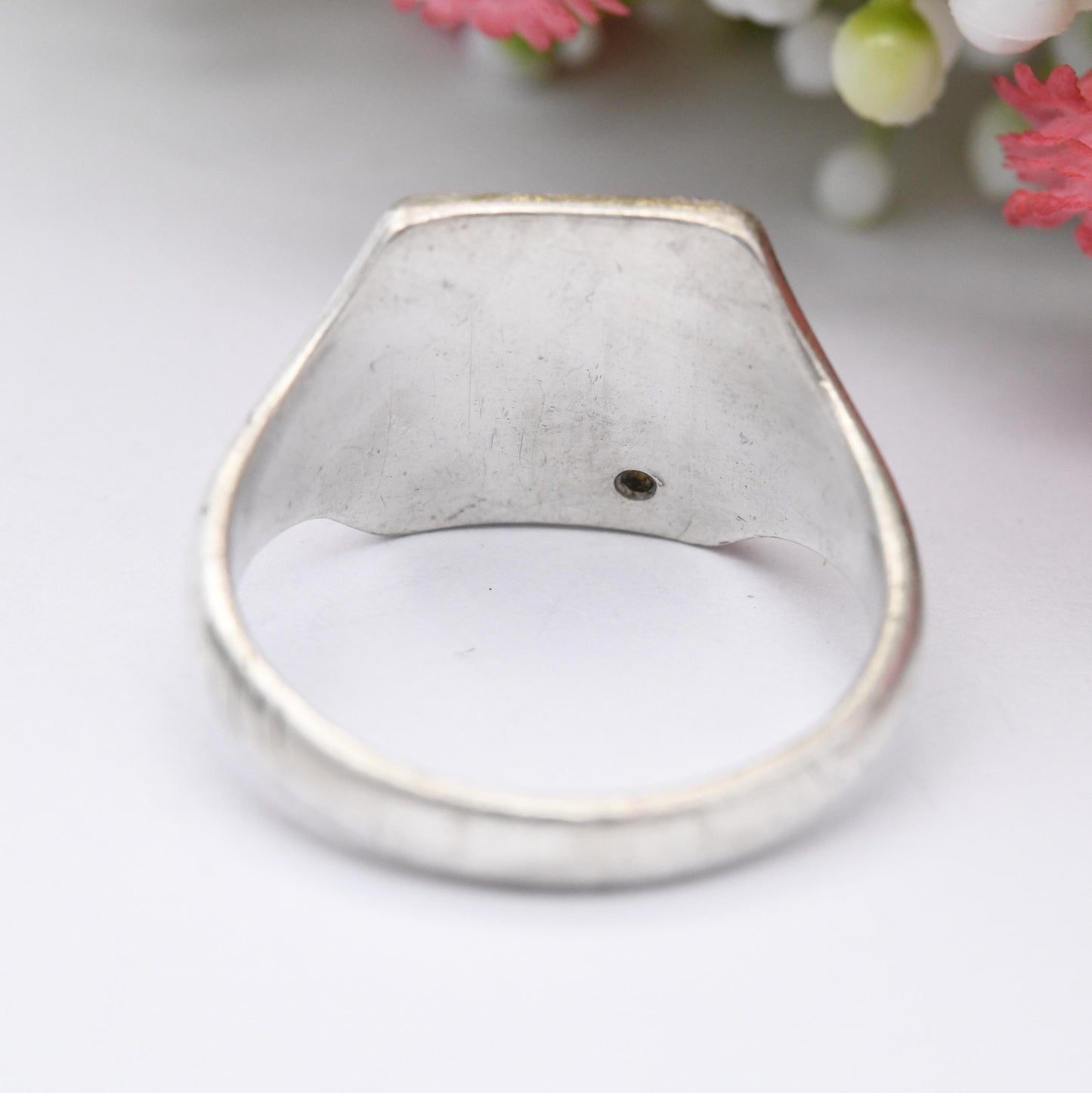 Vintage Sterling Silver Monogram Signet Ring Letter L - Star Set Stone Chunky Engraved Initial Ring Sentimental | UK Size - S | US Size - 9