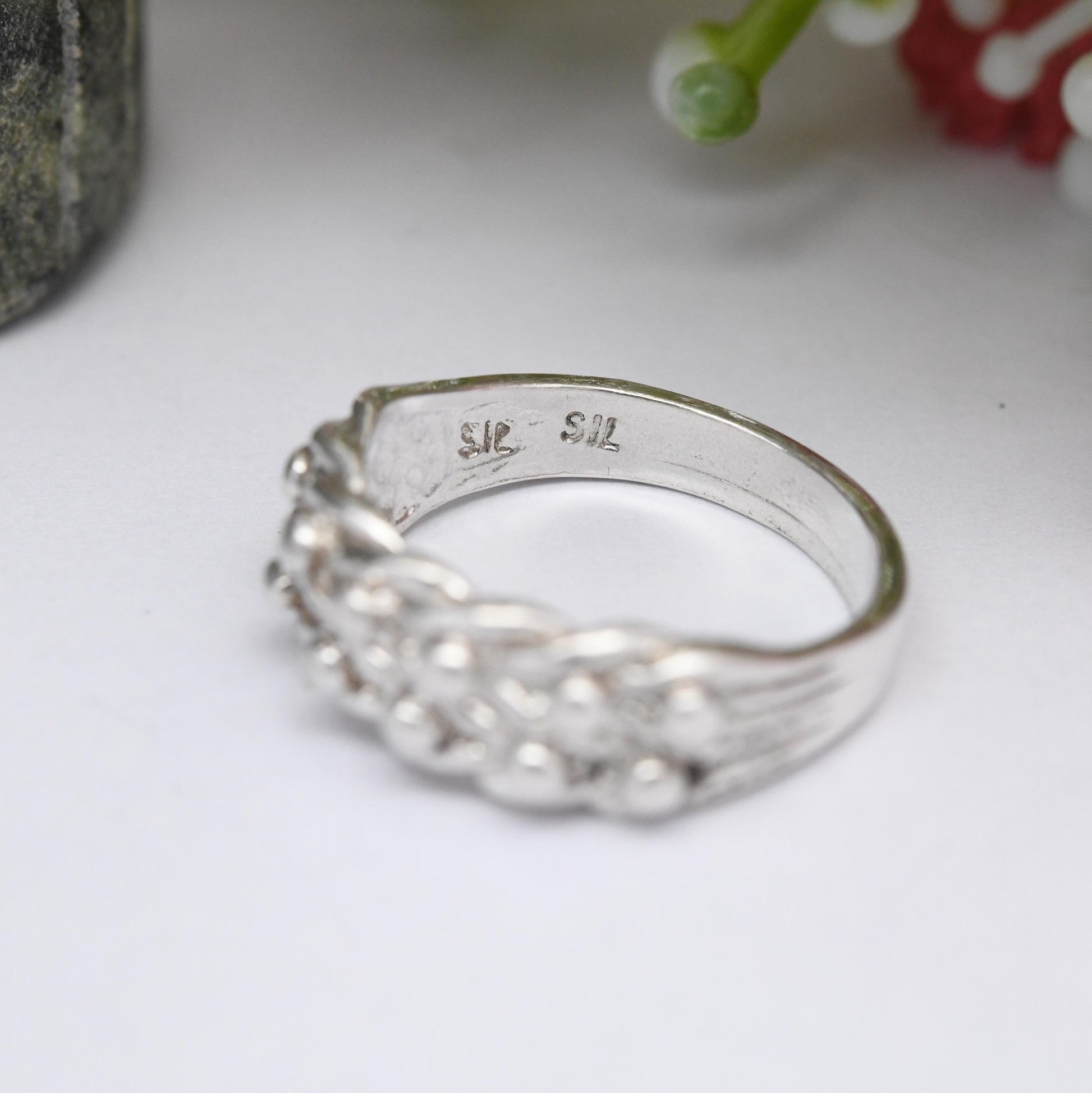 Vintage Sterling Silver Keeper Ring - 2 Rows | Minimal Unisex Everyday Silver Band Stacking Ring | UK Size - K | US Size - 5 1/4