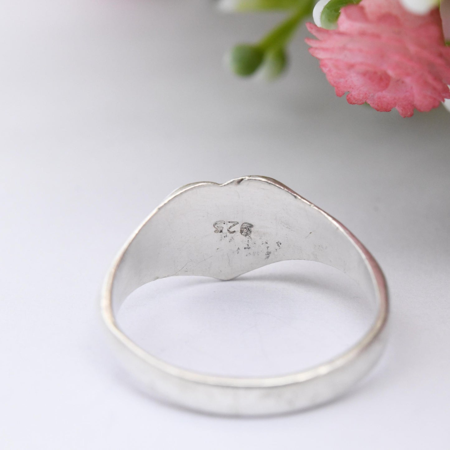 Vintage Sterling Silver Heart Signet Ring with Sunrise Sunset - Everyday Minimal Silver Love Heart Gift | UK Size - M | US Size - 6 1/4