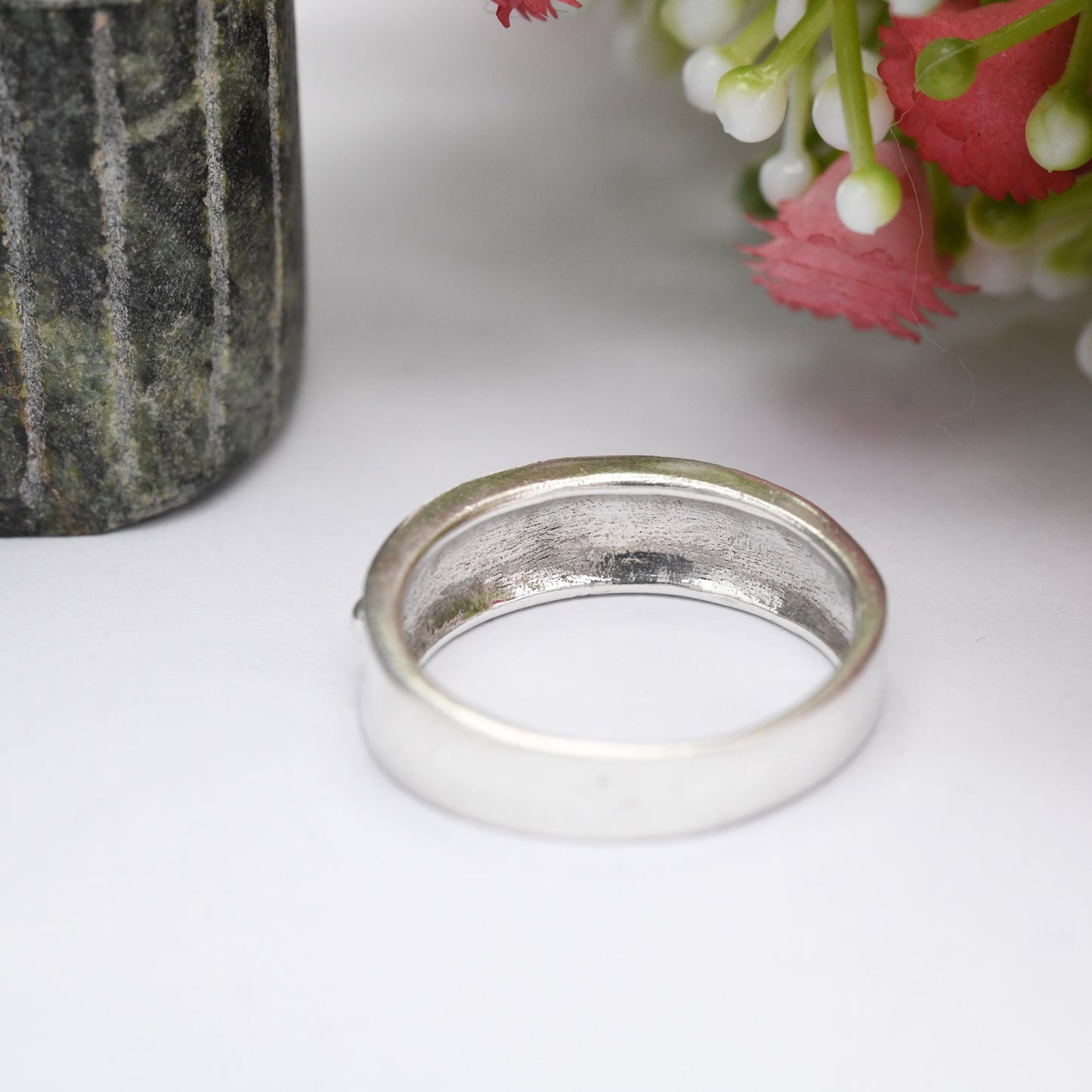 Vintage Sterling Silver Band Ring with Ball Design - Minimalist Modernist Style Granulated Textured Band | UK Size - P | US Size - 7 1/2