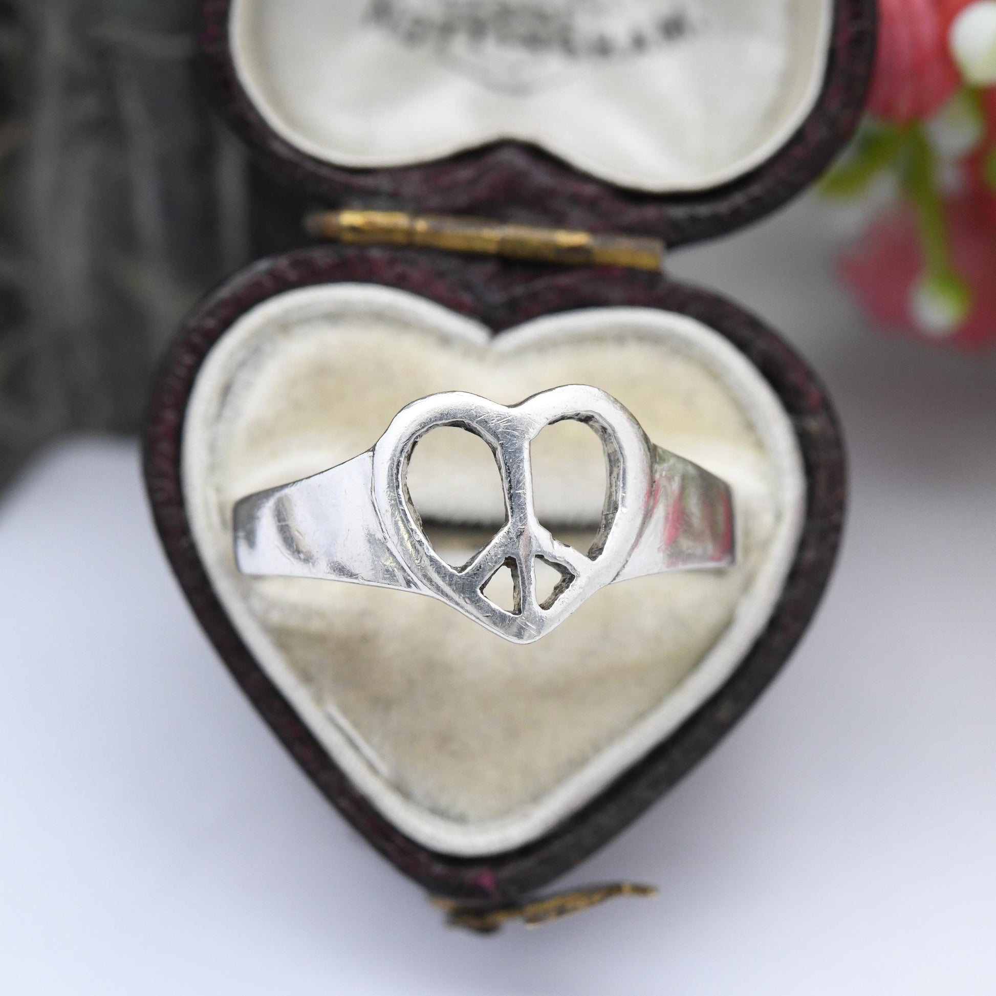 Vintage Sterling Silver Peace and Love Ring - Peace Sign in a Love Heart | Sweet Everyday Love Gift for Her | UK Size - S | US Size - 9