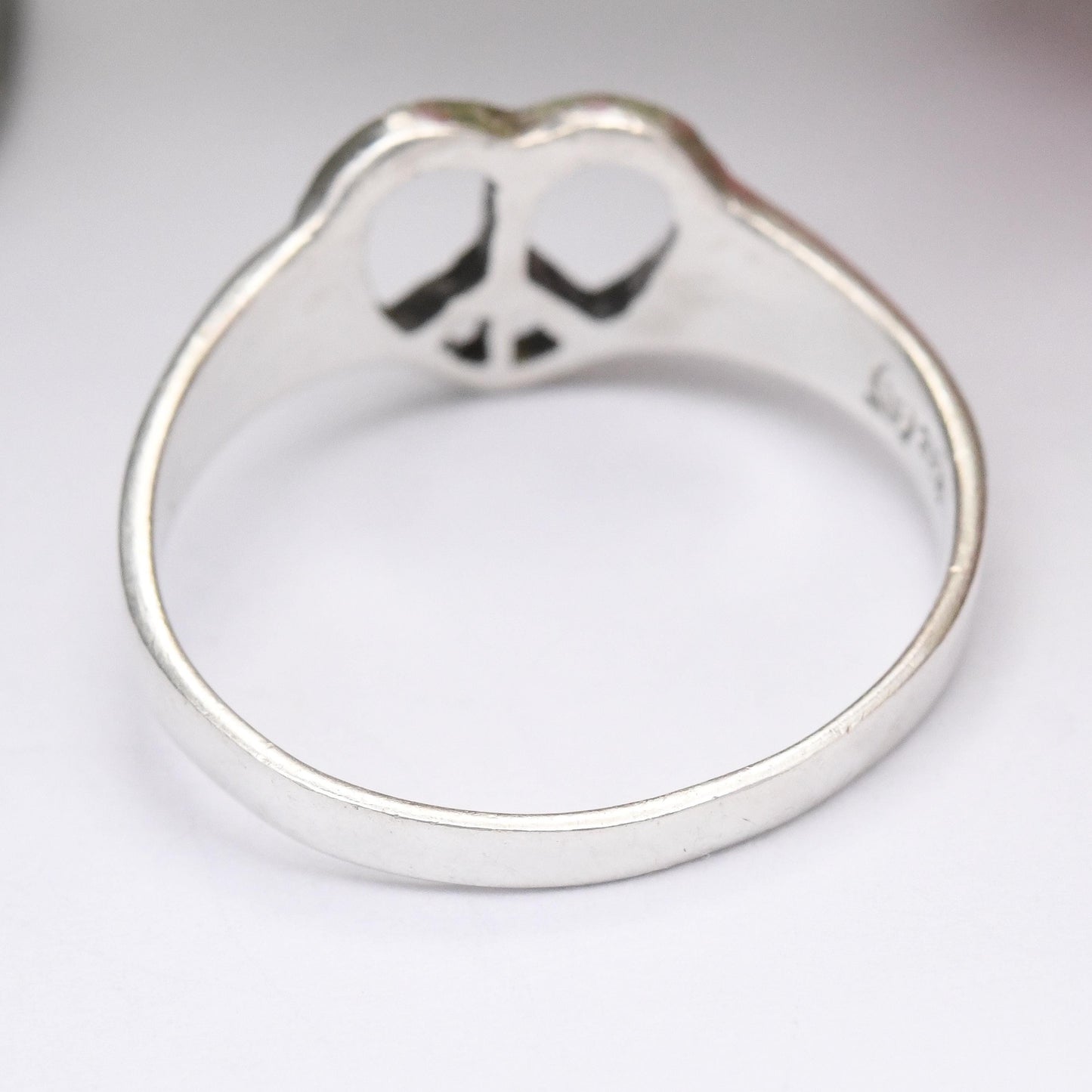 Vintage Sterling Silver Peace and Love Ring - Peace Sign in a Love Heart | Sweet Everyday Love Gift for Her | UK Size - S | US Size - 9