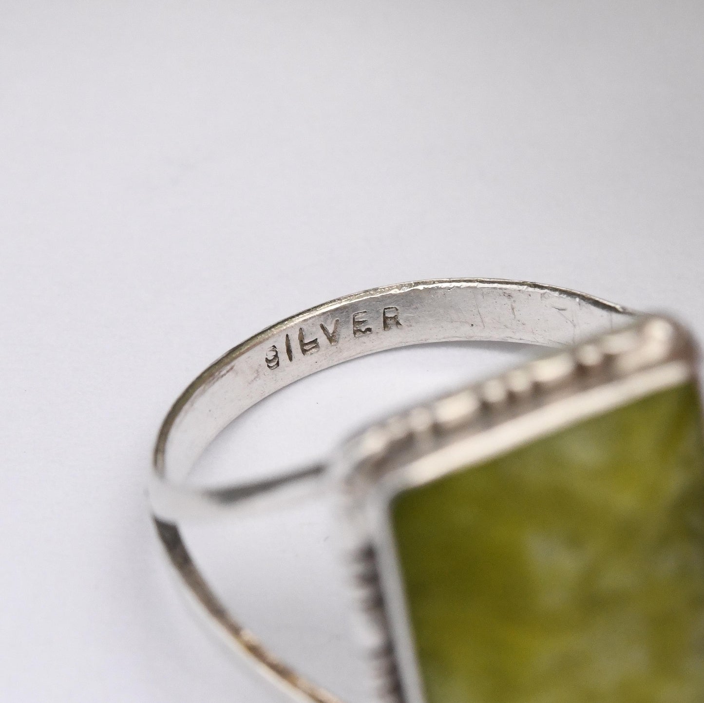 Vintage Sterling Silver Connemara Marble Ring - Irish Green Stone | c. 1940s | UK Size - L | US - 5 3/4