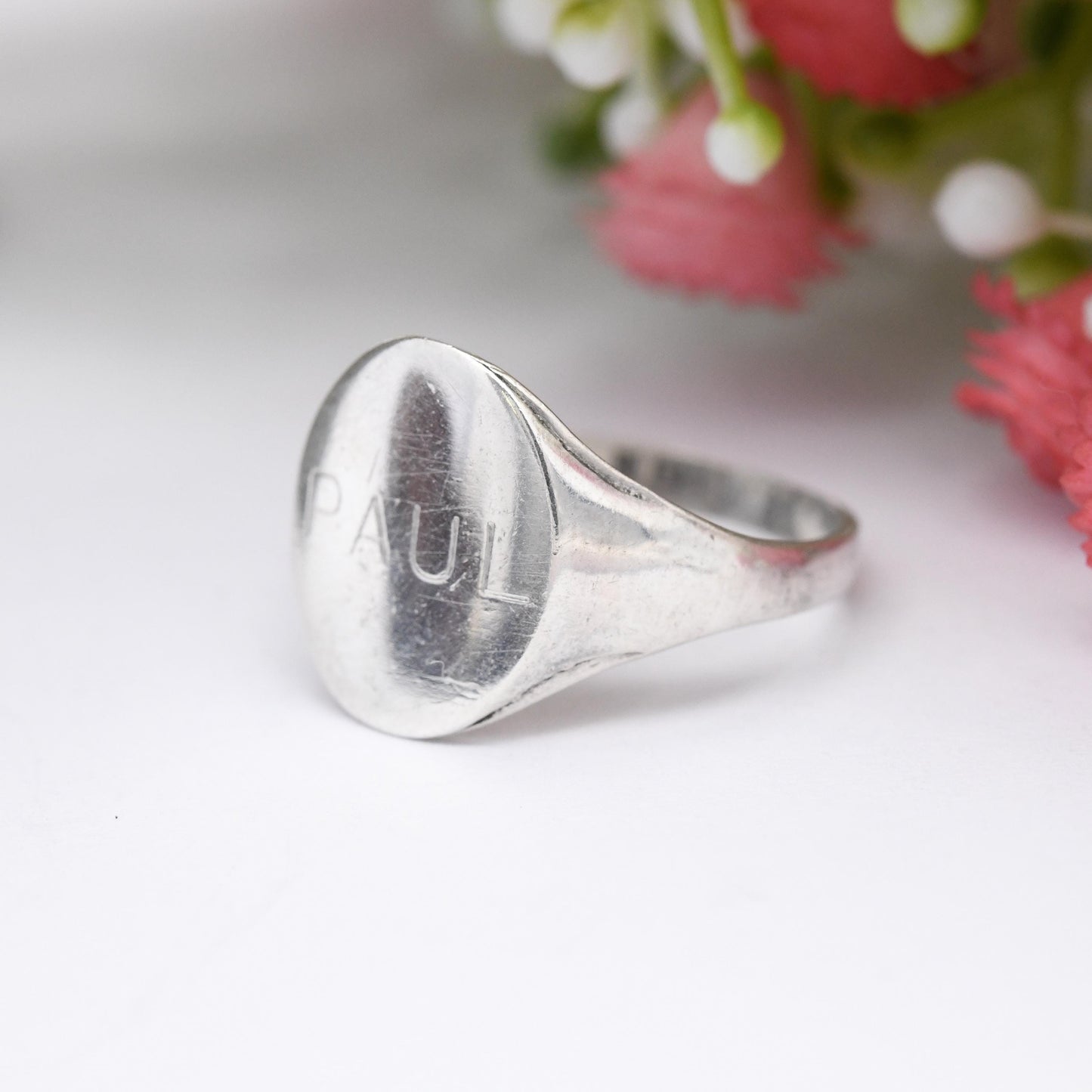 Vintage Sterling Silver Signet Ring Engraved Name Paul - Gift for Him Everyday Silver Men Personalised Ring | UK Size - P | US Size - 7 1/2