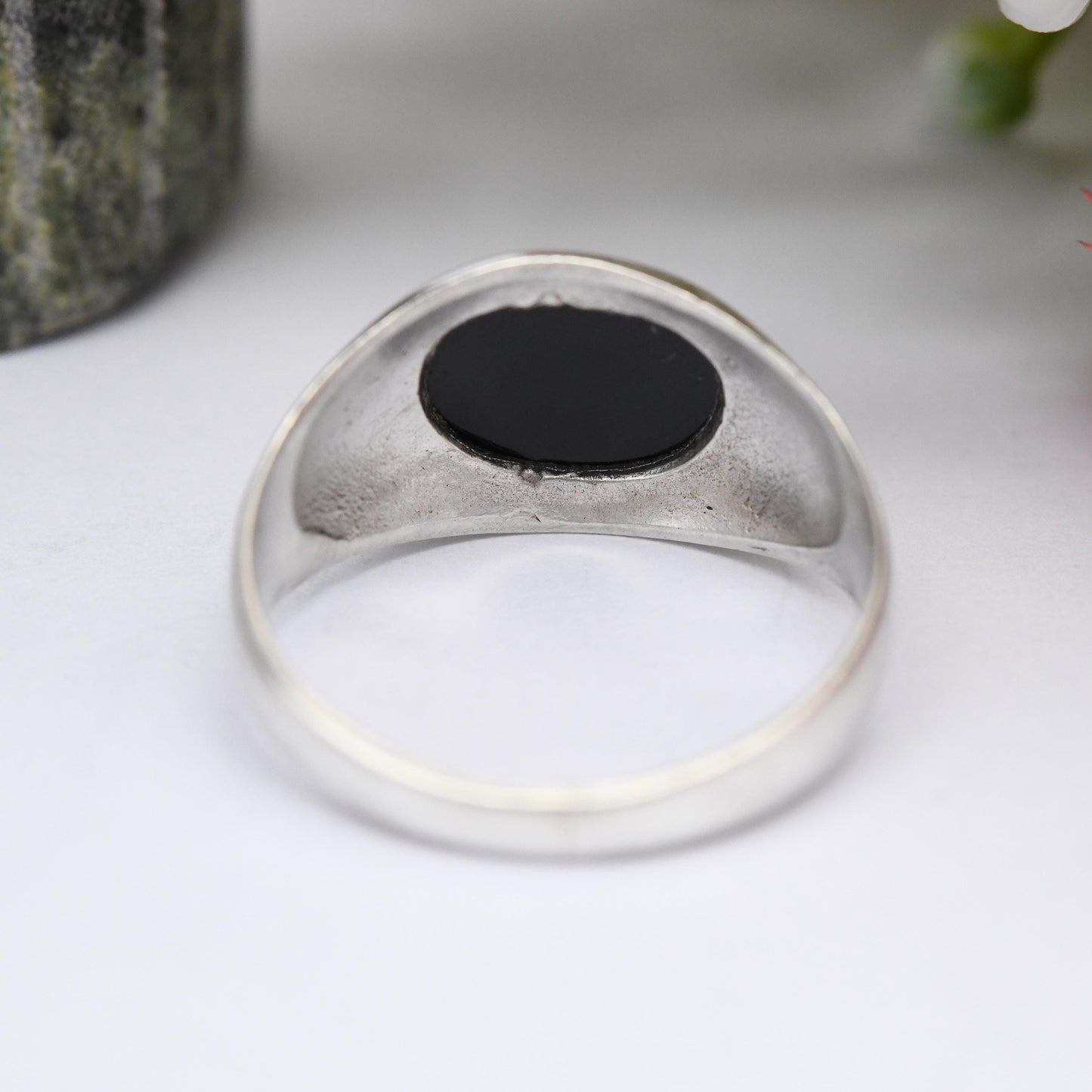 Vintage Sterling Silver Onyx Signet Ring - Unisex Jewellery | Black Gemstone Pinkie Ring | UK Size - L 1/2 | US Size - 6