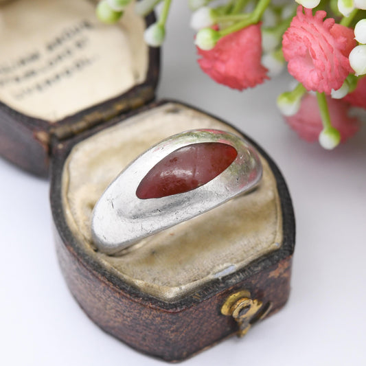 Vintage Silver Carnelian Ring 1995 - Chunky Modernist Style | Flush Red Stone Statement | UK Size - T | US Size - 9 1/2