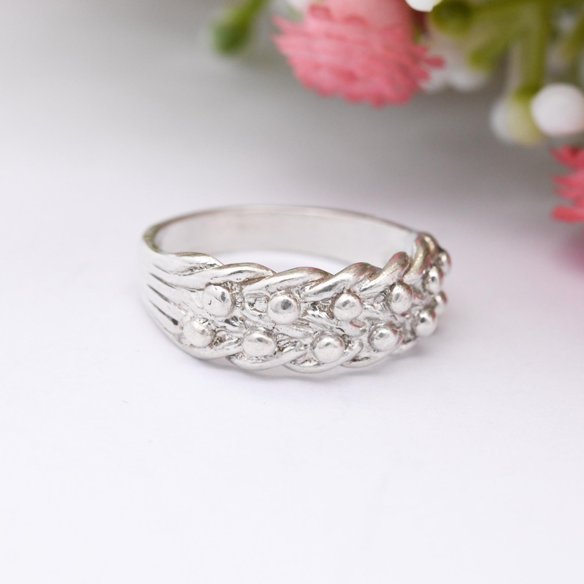 Vintage Sterling Silver Keeper Ring - 2 Rows | Unisex Everyday Silver Band | Sentimental Jewellery | UK Size - K | US Size - 5 1/4