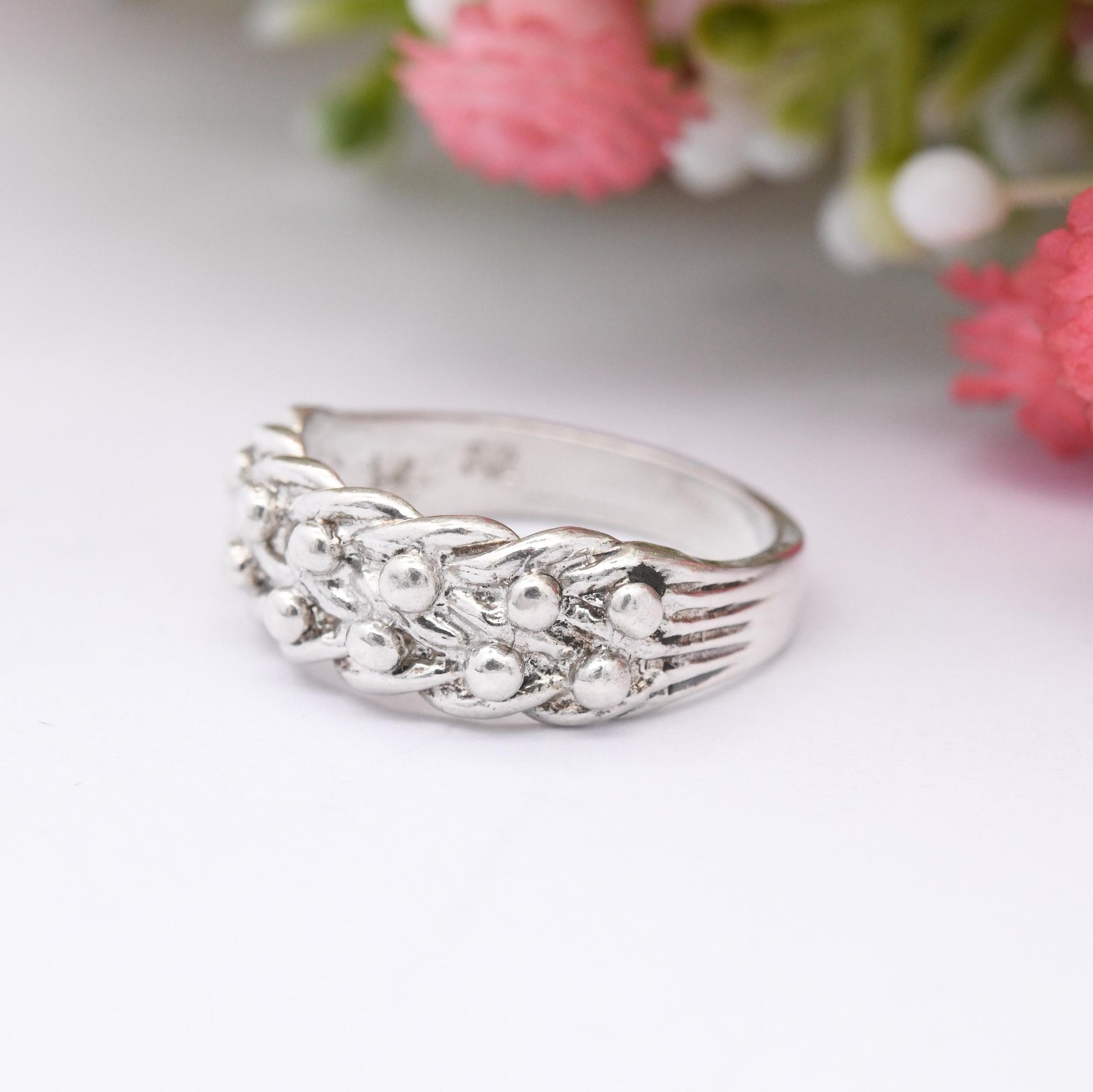 Vintage Sterling Silver Keeper Ring - 2 Rows | Unisex Everyday Silver Band | Sentimental Jewellery | UK Size - K | US Size - 5 1/4