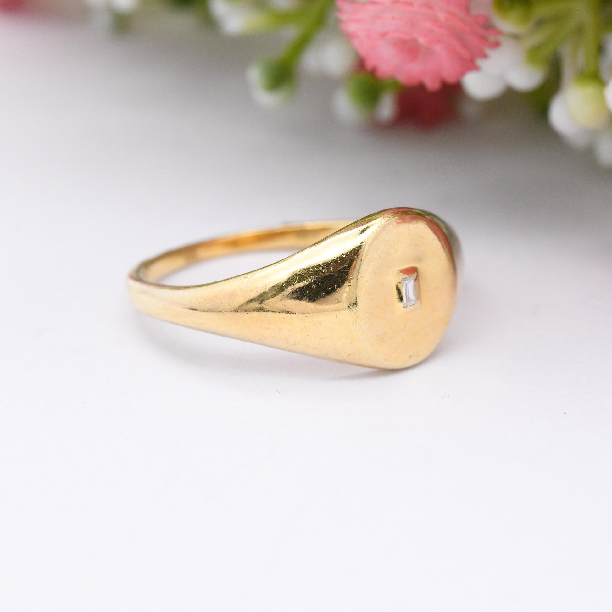 Gold Plated Sterling Silver Signet Ring with Clear Stone - Unisex Signet Gift Large Size Middle Finger | UK Size - U 1/2 | US Size - 10 1/4