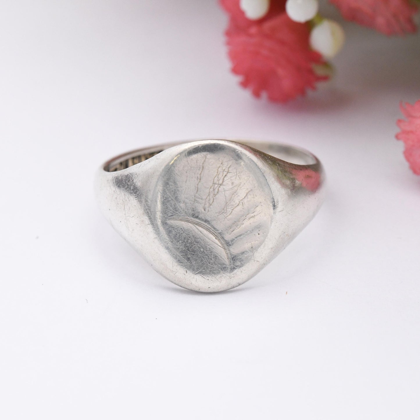 Vintage Sterling Silver Signet Ring - Light Sunrise Engraving | Mid-Century Ring Gift for Him | UK Size - S 1/2 | US Size - 9 1/2