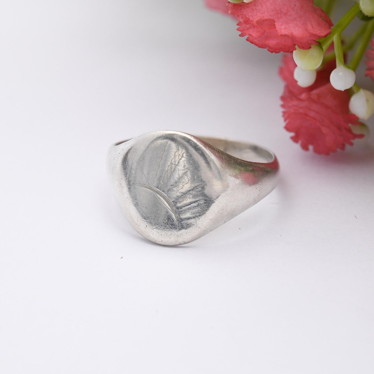 Vintage Sterling Silver Signet Ring - Light Sunrise Engraving | Mid-Century Ring Gift for Him | UK Size - S 1/2 | US Size - 9 1/2