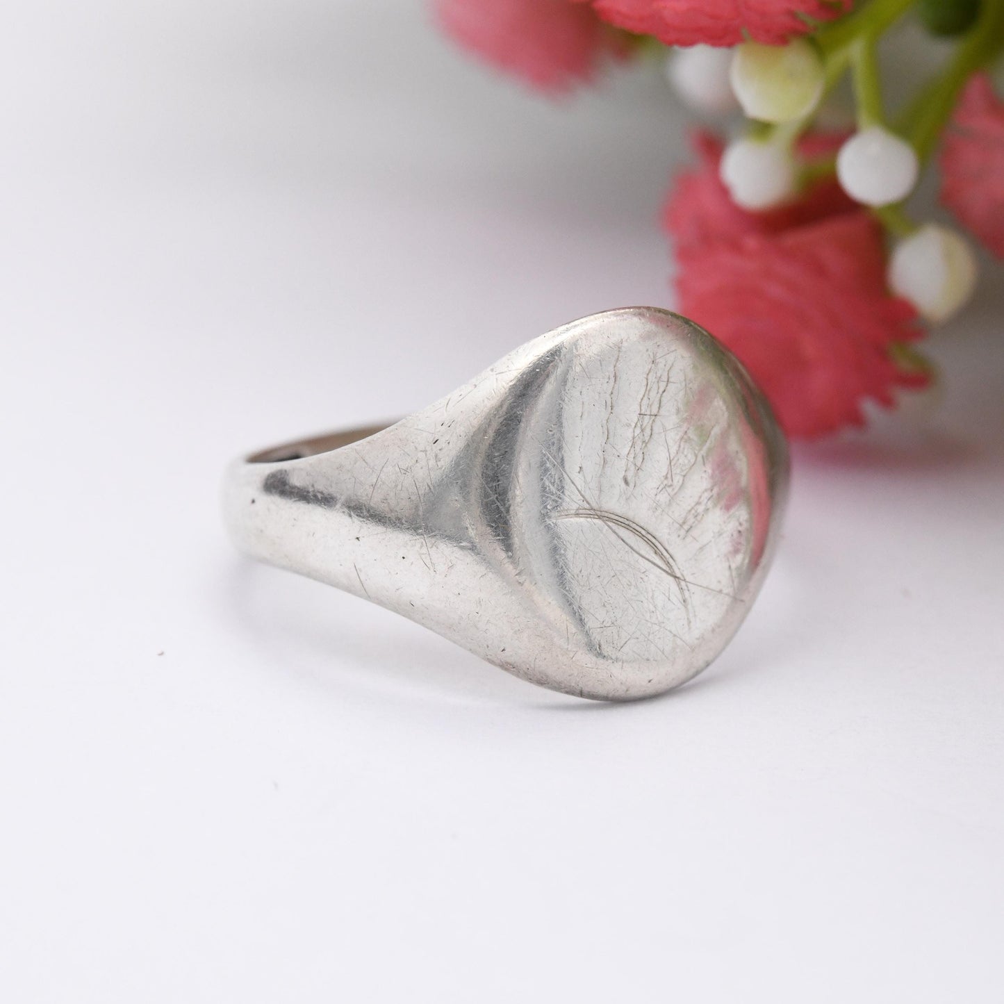 Vintage Sterling Silver Signet Ring - Light Sunrise Engraving | Mid-Century Ring Gift for Him | UK Size - S 1/2 | US Size - 9 1/2