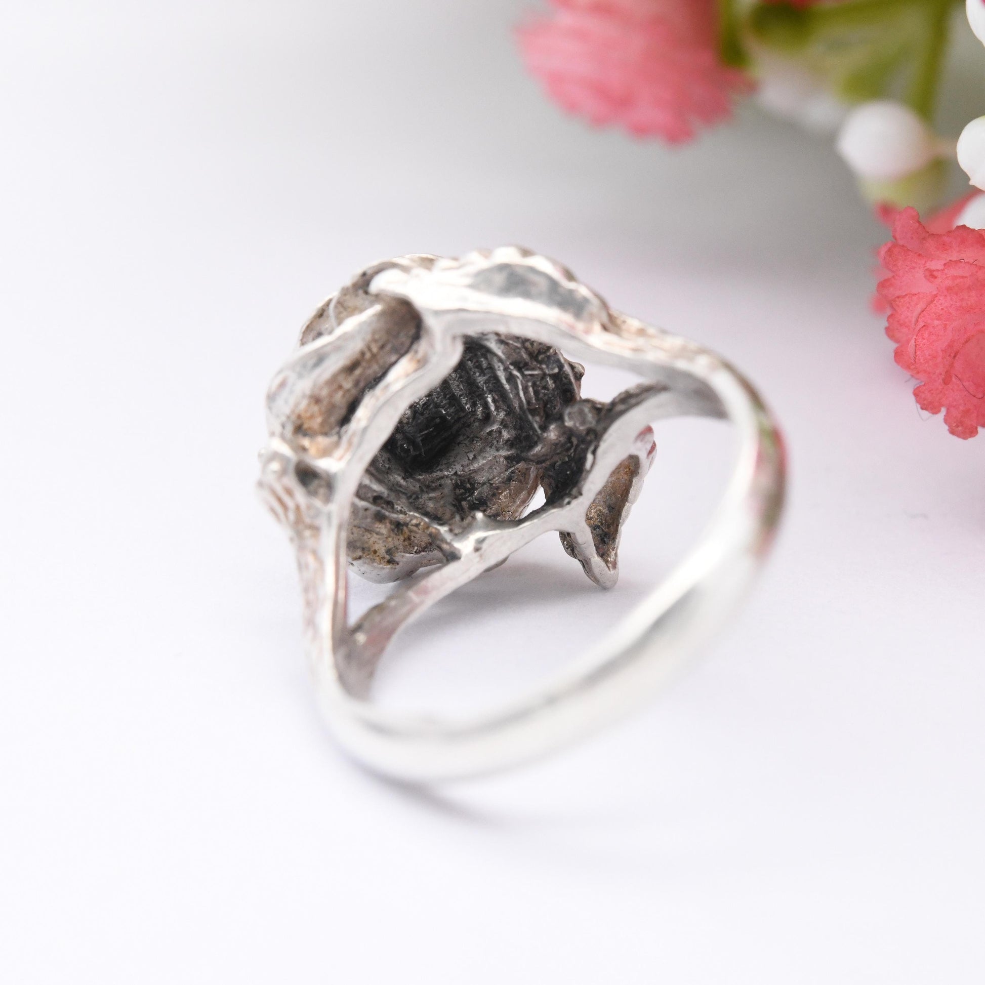 Vintage Sterling Silver Rose Ring 1975 Paul Edward Bunn - Modernist Flower Floral Shape Pretty Gift for Her | UK Size - L | US Size - 5 3/4