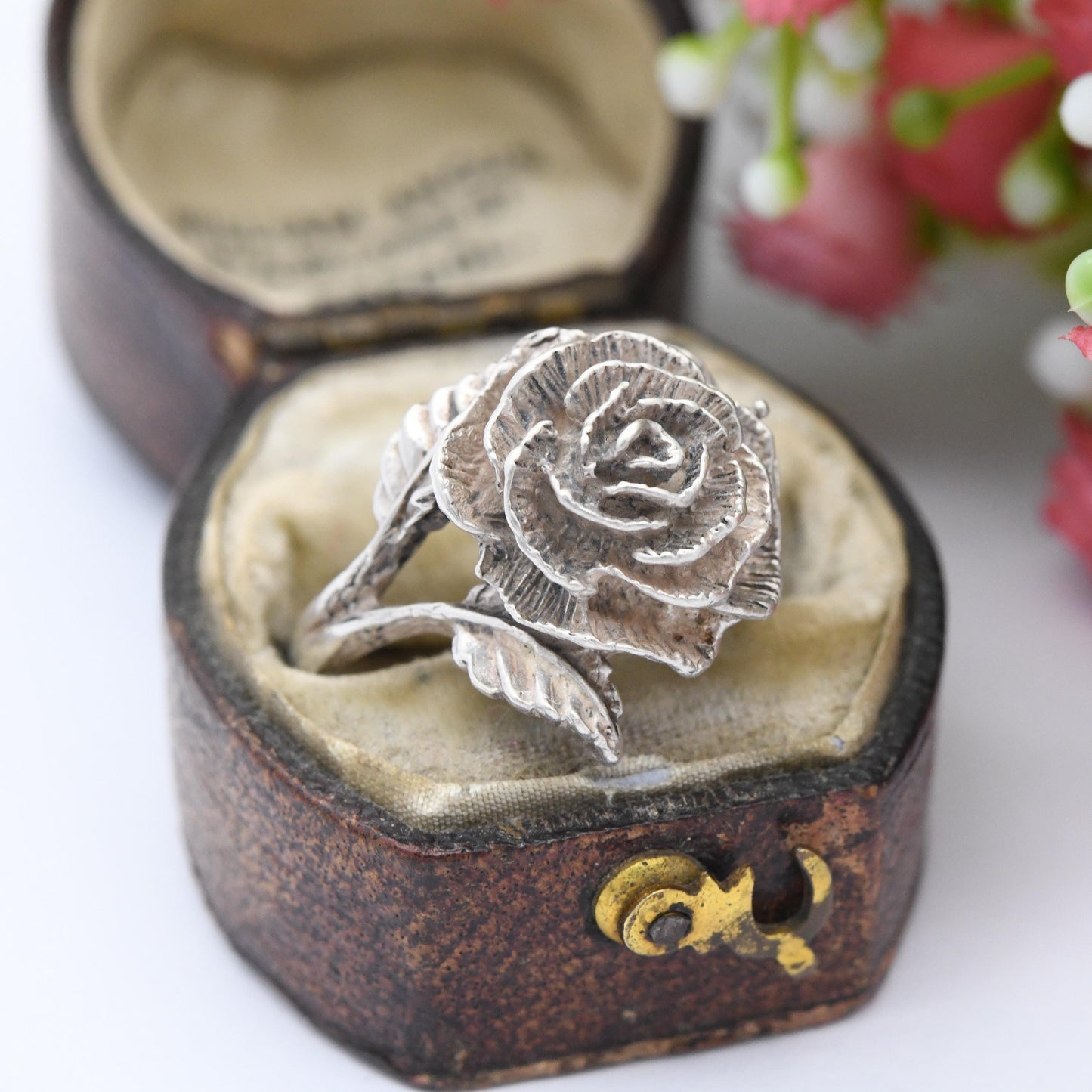 Vintage Sterling Silver Rose Ring 1975 Paul Edward Bunn - Modernist Flower Floral Shape Pretty Gift for Her | UK Size - L | US Size - 5 3/4