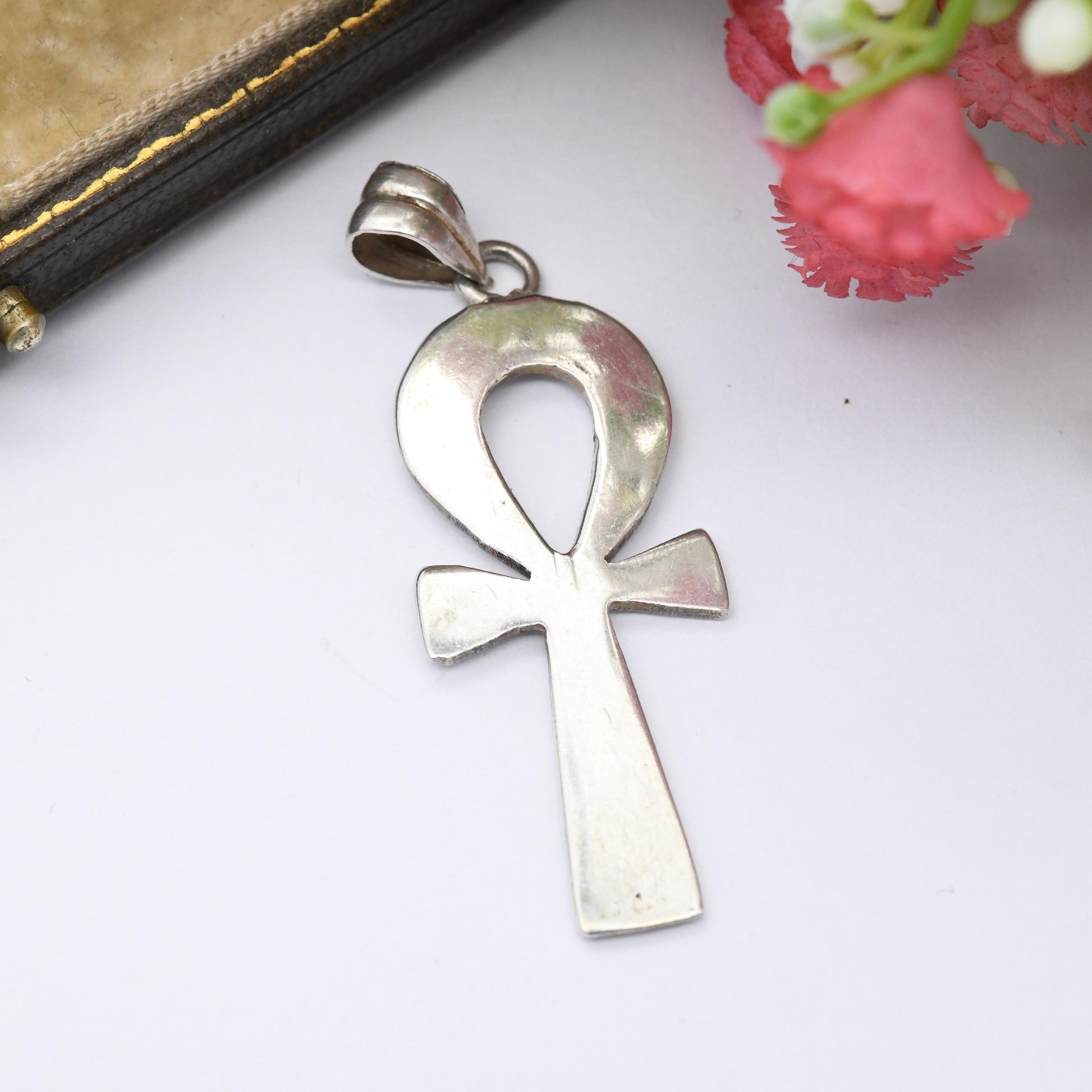 Vintage Silver Egyptian Ankh Pendant - Ancient Egypt Symbol of Life | Hooped Cross for Chunky Necklace