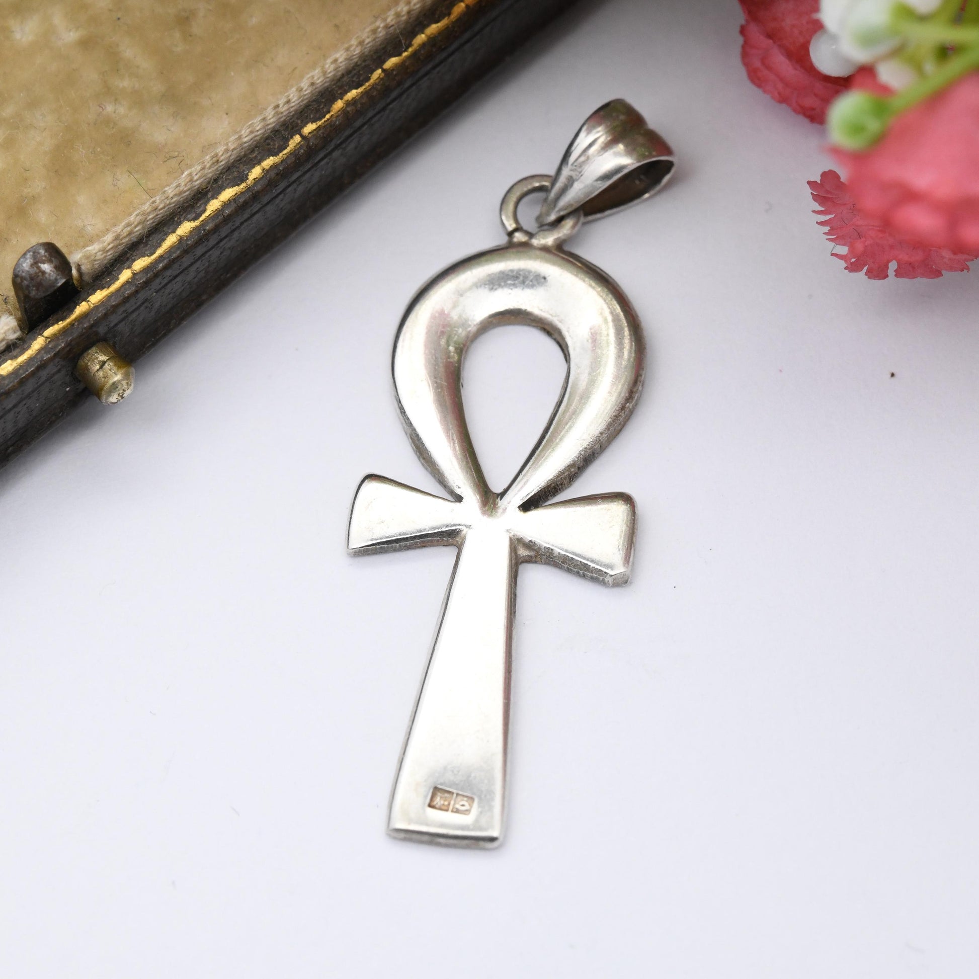 Vintage Silver Egyptian Ankh Pendant - Ancient Egypt Symbol of Life | Hooped Cross for Chunky Necklace