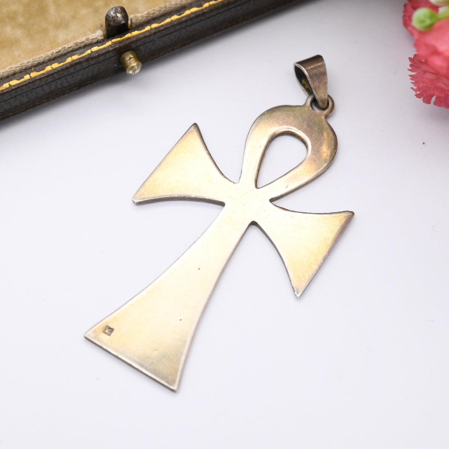 Vintage Silver Egyptian Ankh Pendant Large Sized - Ancient Egypt Symbol of Life | Hooped Cross | Statement Pendant for Chunky Chain