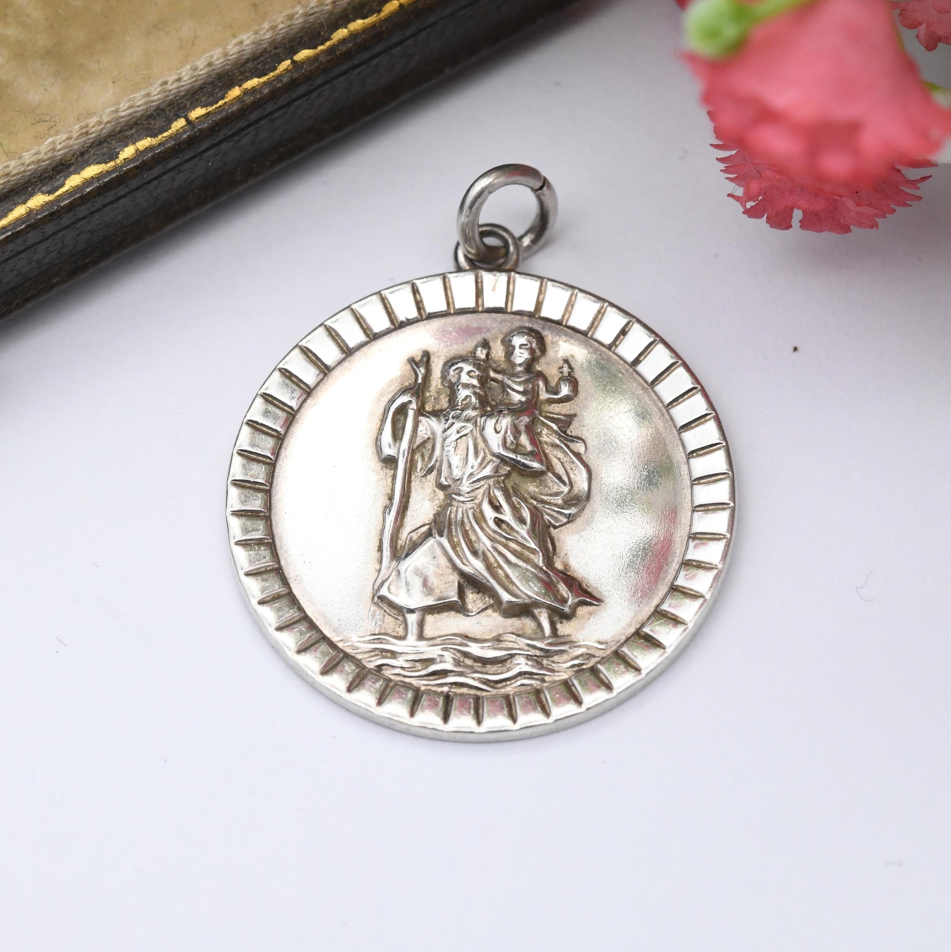 Vintage Sterling Silver St. Christopher Pendant by Kollmar & Jourdan - Birthday Christening Gift | Saint of Travellers | for Charm Necklace