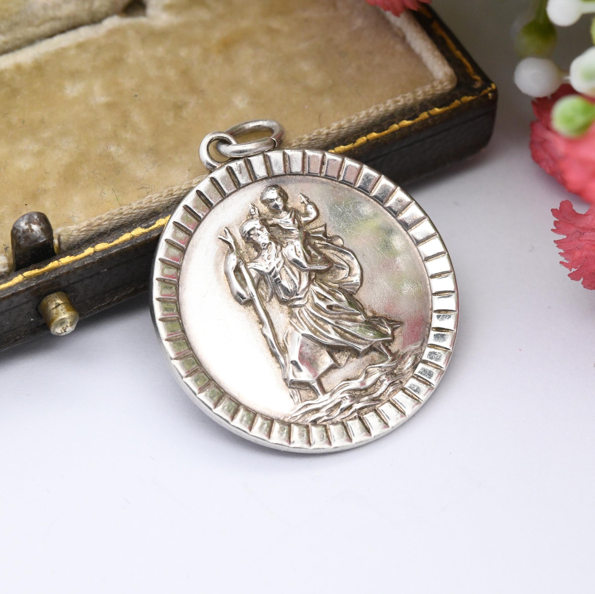 Vintage Sterling Silver St. Christopher Pendant by Kollmar & Jourdan - Birthday Christening Gift | Saint of Travellers | for Charm Necklace