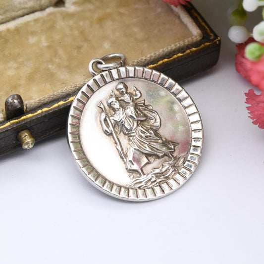 Vintage Sterling Silver St. Christopher Pendant by Kollmar & Jourdan - Birthday Christening Gift | Saint of Travellers | for Charm Necklace