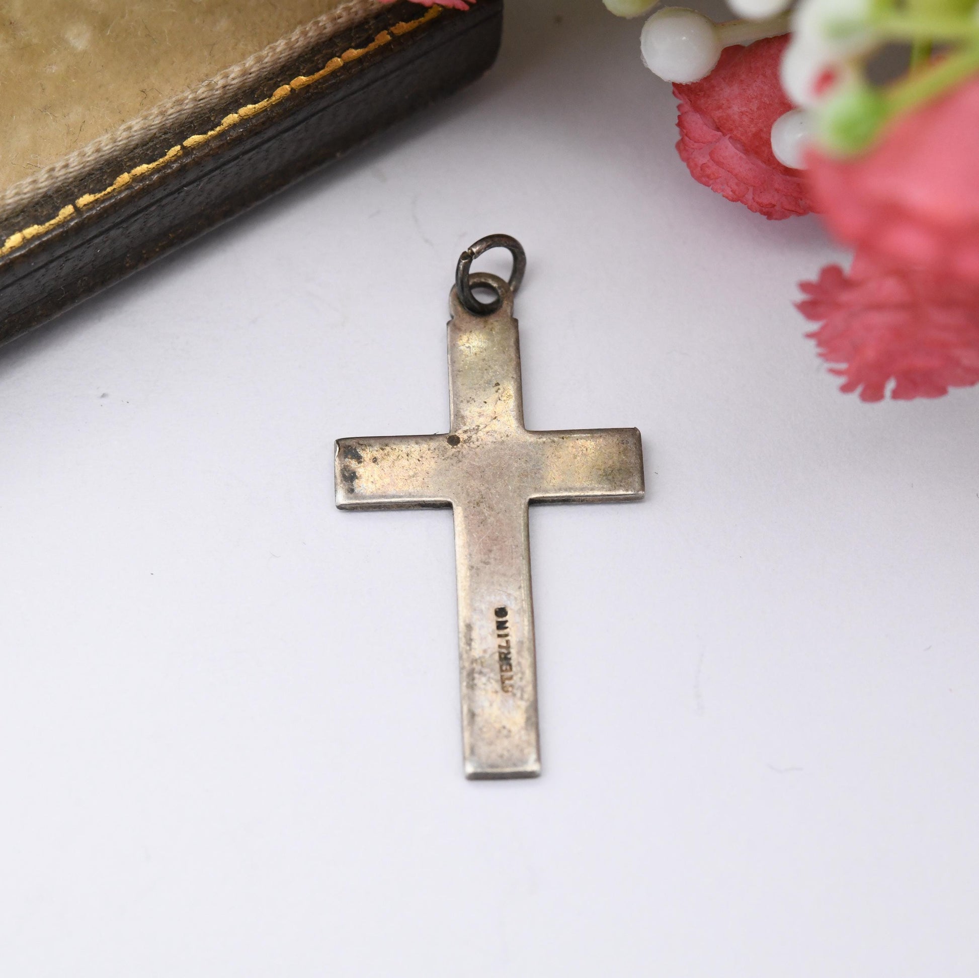 Vintage Sterling Silver Cross Pendant with Engraved Design - Mid-Century Christian Gift for Christening Baptism Sweet Unusual Pendant Charm