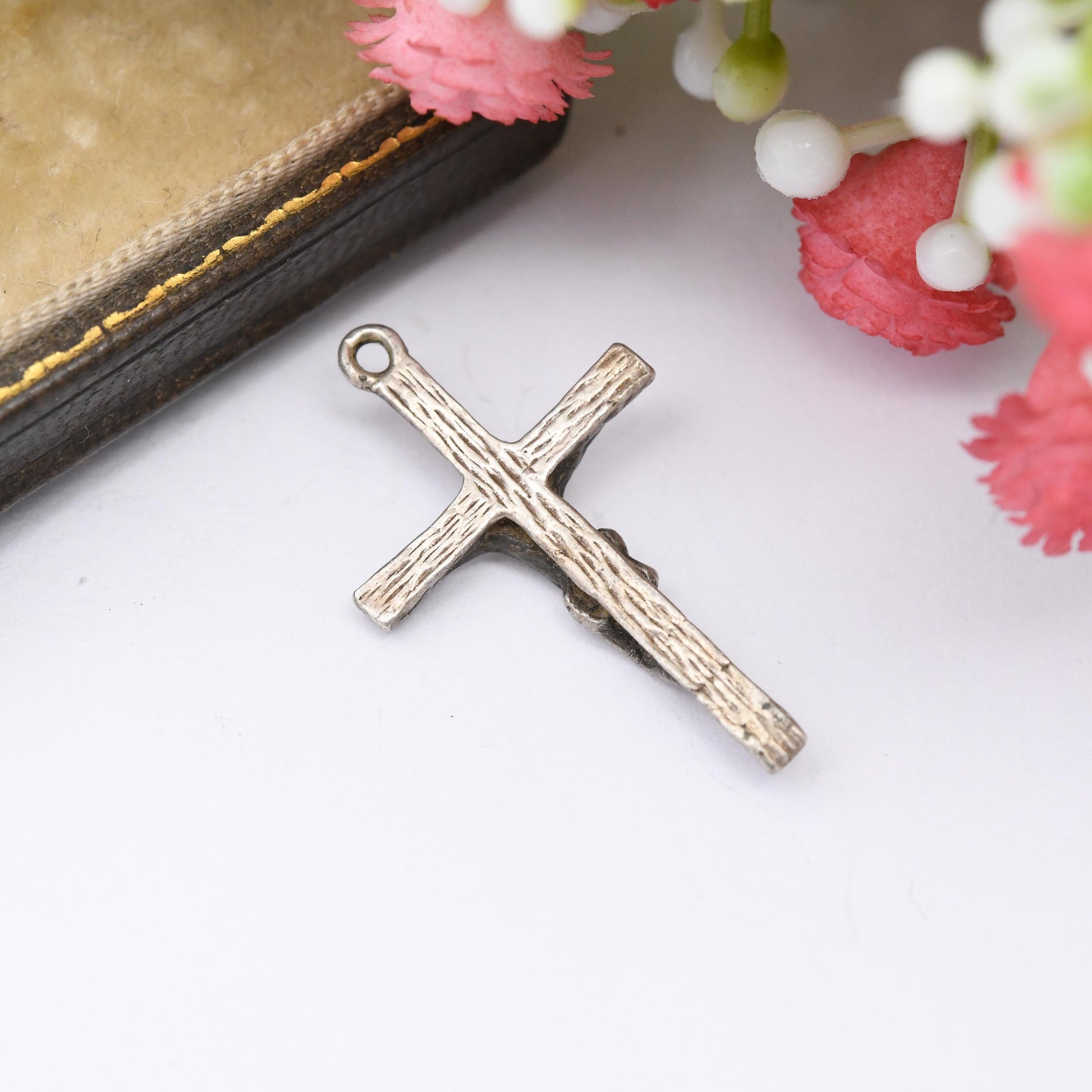 Vintage Sterling Silver Christ on the Cross Pendant Charm INRI - Sweet Mid-Century Solid Silver Christian Gift for Christening Baptism