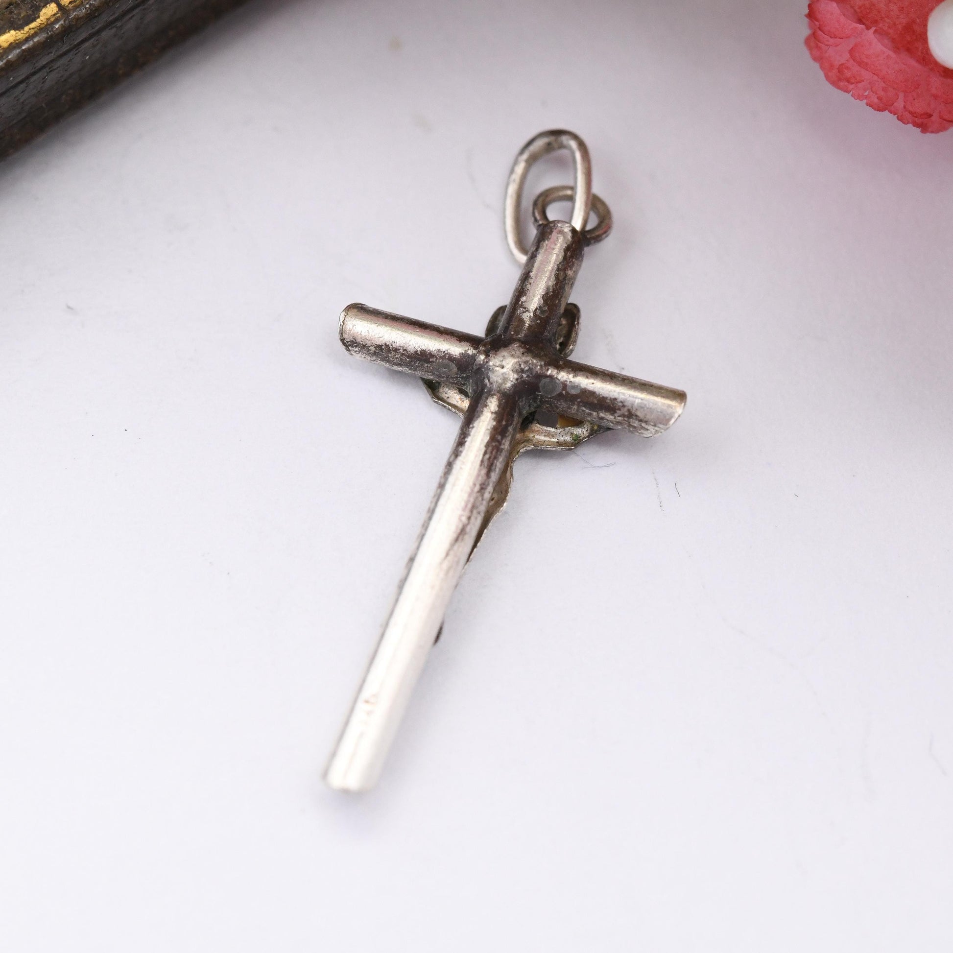 Vintage Sterling Silver Christ on the Cross Pendant INRI - Solid Silver Gift for Christening Baptism | Religious Charm