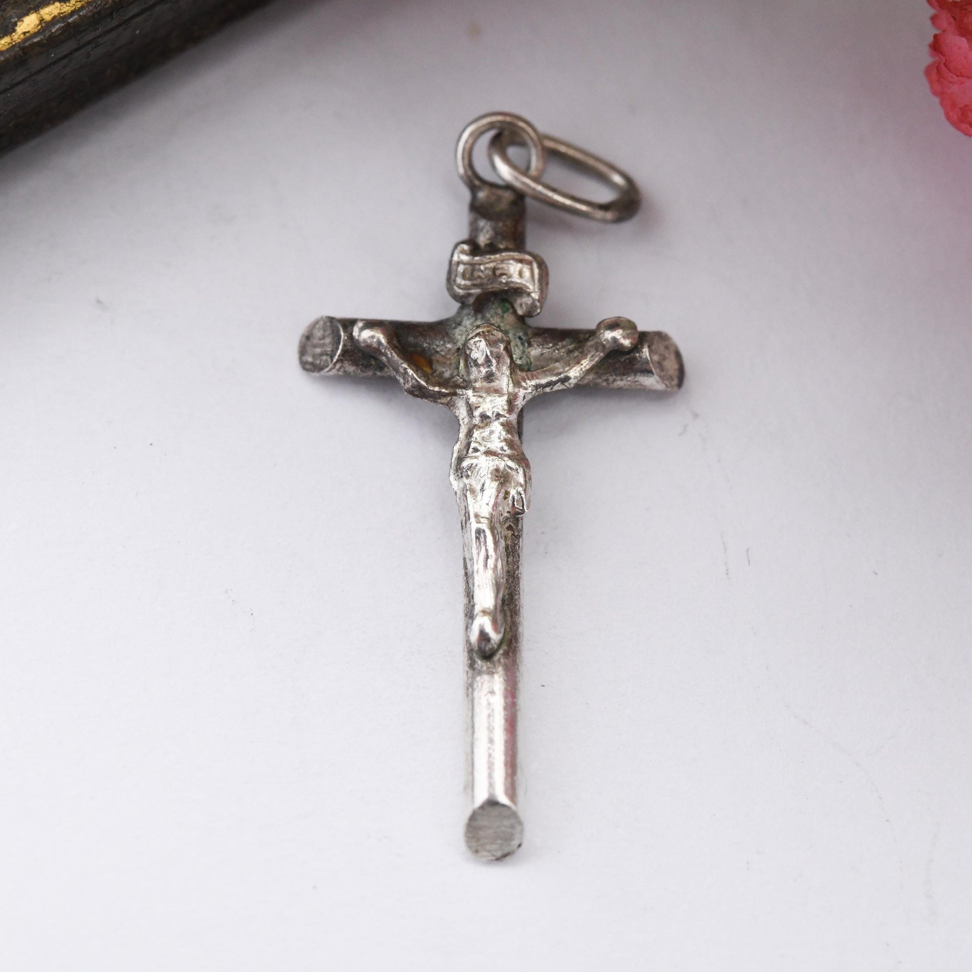 Vintage Sterling Silver Christ on the Cross Pendant INRI - Solid Silver Gift for Christening Baptism | Religious Charm