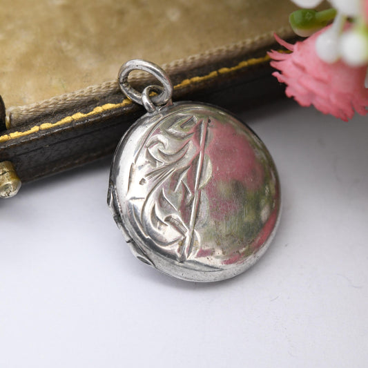 Vintage Sterling Silver Locket Pendant with Engraved Design - Small Circle Shape | Pretty Gift for Her Locket for Charm Bracelet