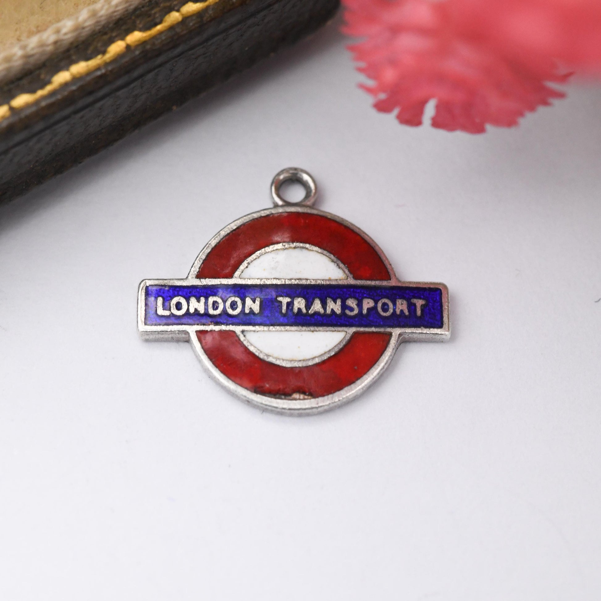 Vintage Sterling Silver Enamel London Transport Charm Pendant - Bus Train Underground Logo | Iconic Blue Red Symbol Souvenir Charm Bracelet