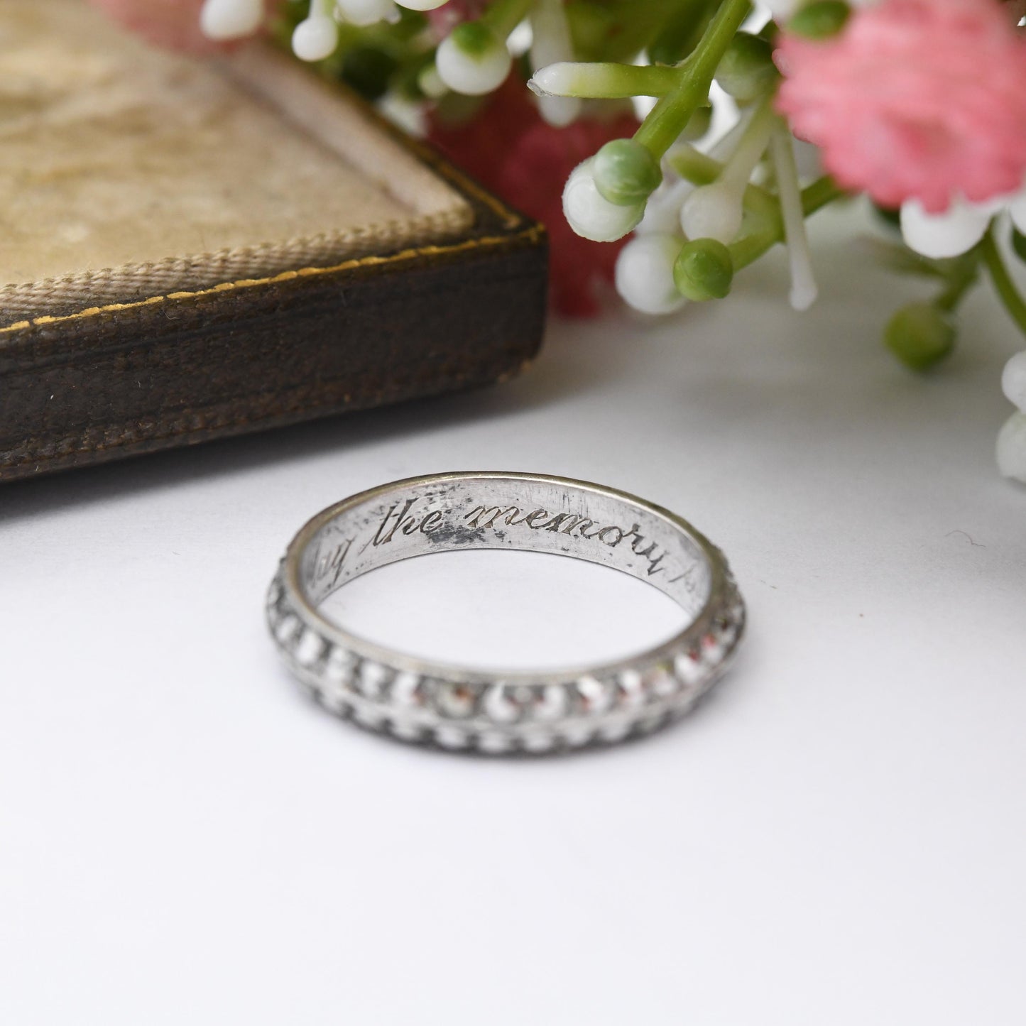 Vintage Sterling Silver Full Eternity Marcasite Ring with Secret Mourning Message - May the Memory Be Evergreen | UK Size - M | US Size - 6