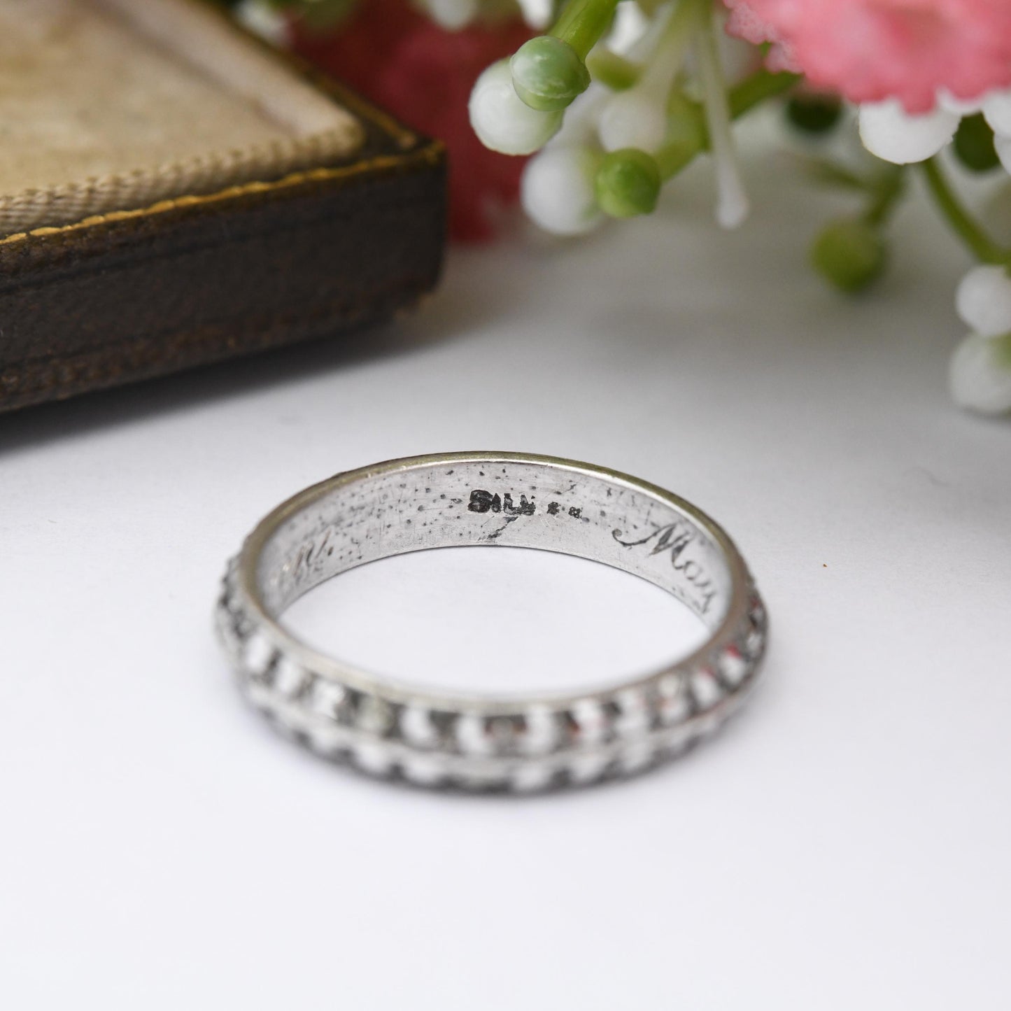 Vintage Sterling Silver Full Eternity Marcasite Ring with Secret Mourning Message - May the Memory Be Evergreen | UK Size - M | US Size - 6