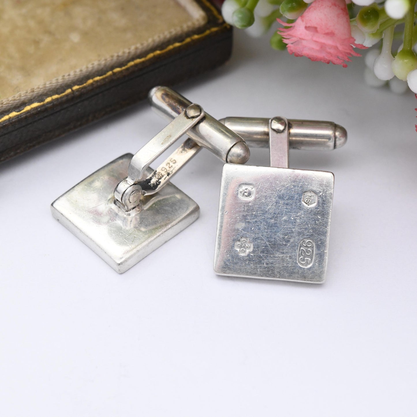 Vintage Sterling Silver Hallmarks Cufflinks 2000 Millennium Mark - Minimal Square Design Bullet Back | Anniversary Birthday Gift for Him
