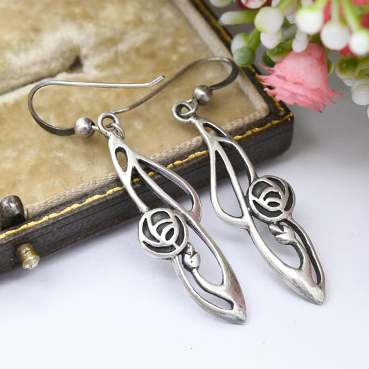 Vintage Sterling Silver Celtic Flower Drop Earrings by Kit Heath - Great British Designer | Glasgow Rose Dangle Earrings | Pretty Gift